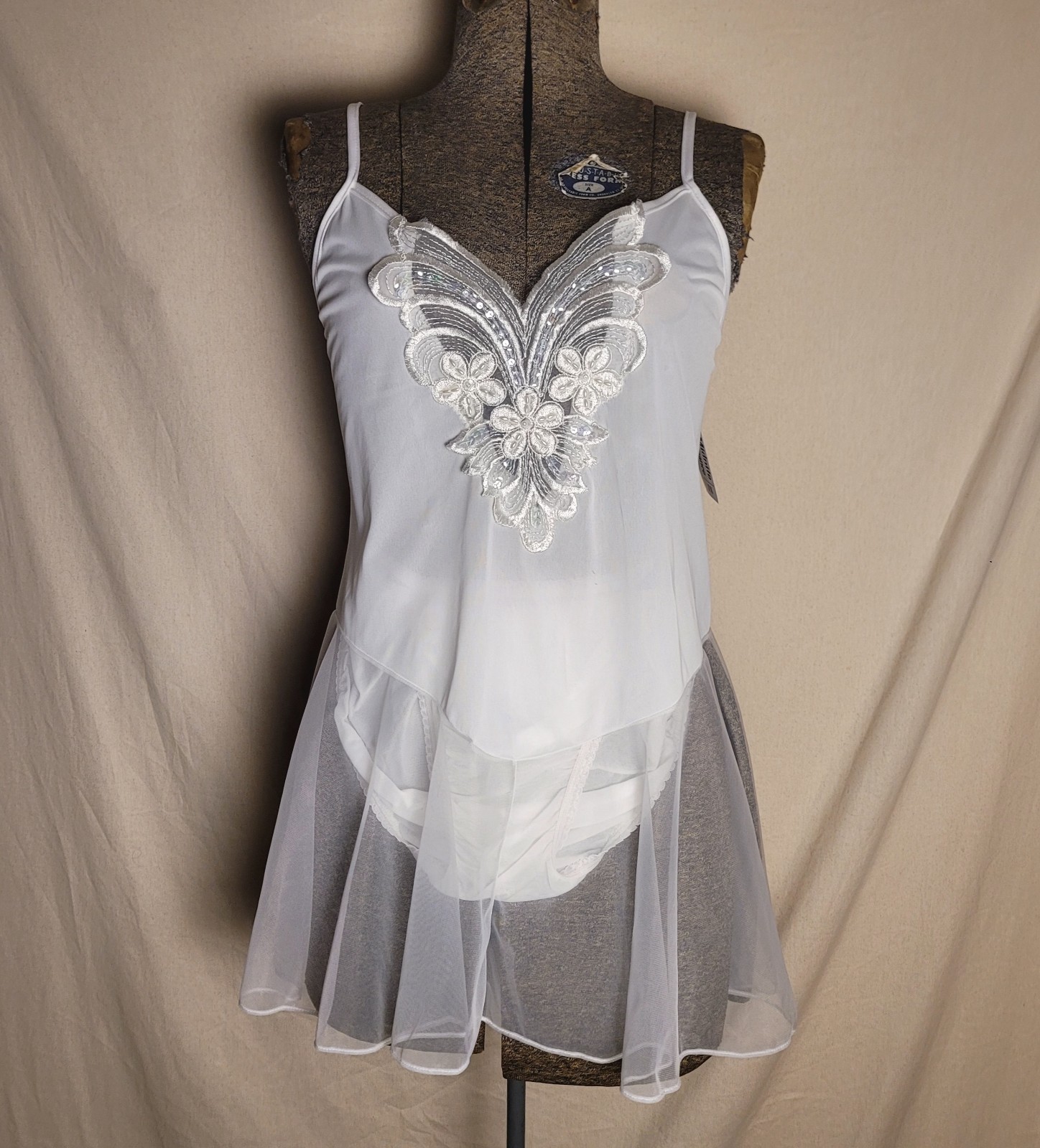 Vintage 90s Y2K Deadstock Lingerie Set Babydoll Mini White Volup XL/1X Sequin
