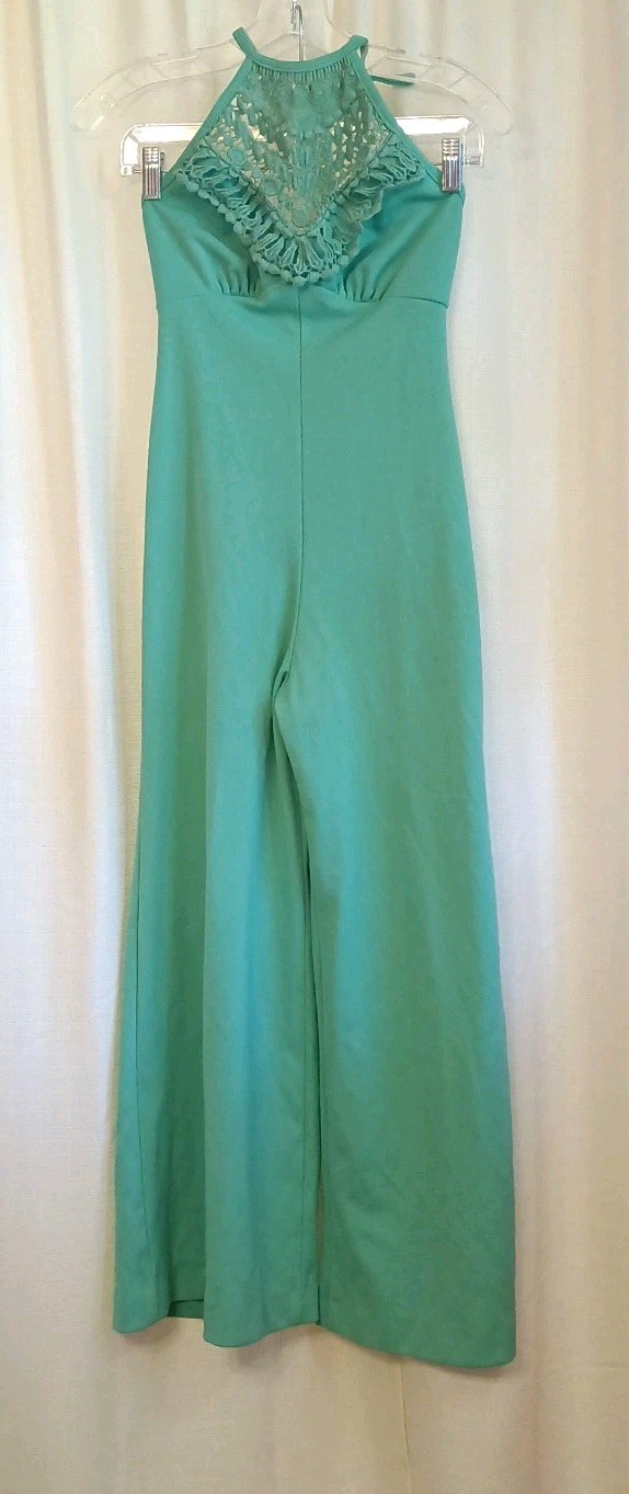 Vtg 1970’s JC Penney Size 5 Mint Green Bell Bottom Jumpsuit FLAW