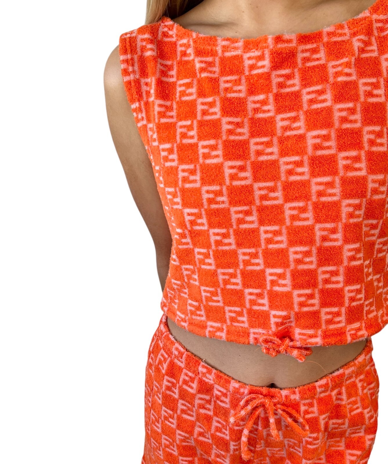 FENDI Vintage Zucchino Monogram Tank Top Short Pants Set #46 Terry Orange Cotton
