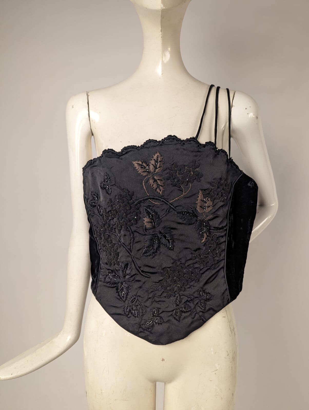VINTAGE ANN LAWRENCE – SANTA FE BLACK CORSET TOP W RICH HAND EMBROIDERY