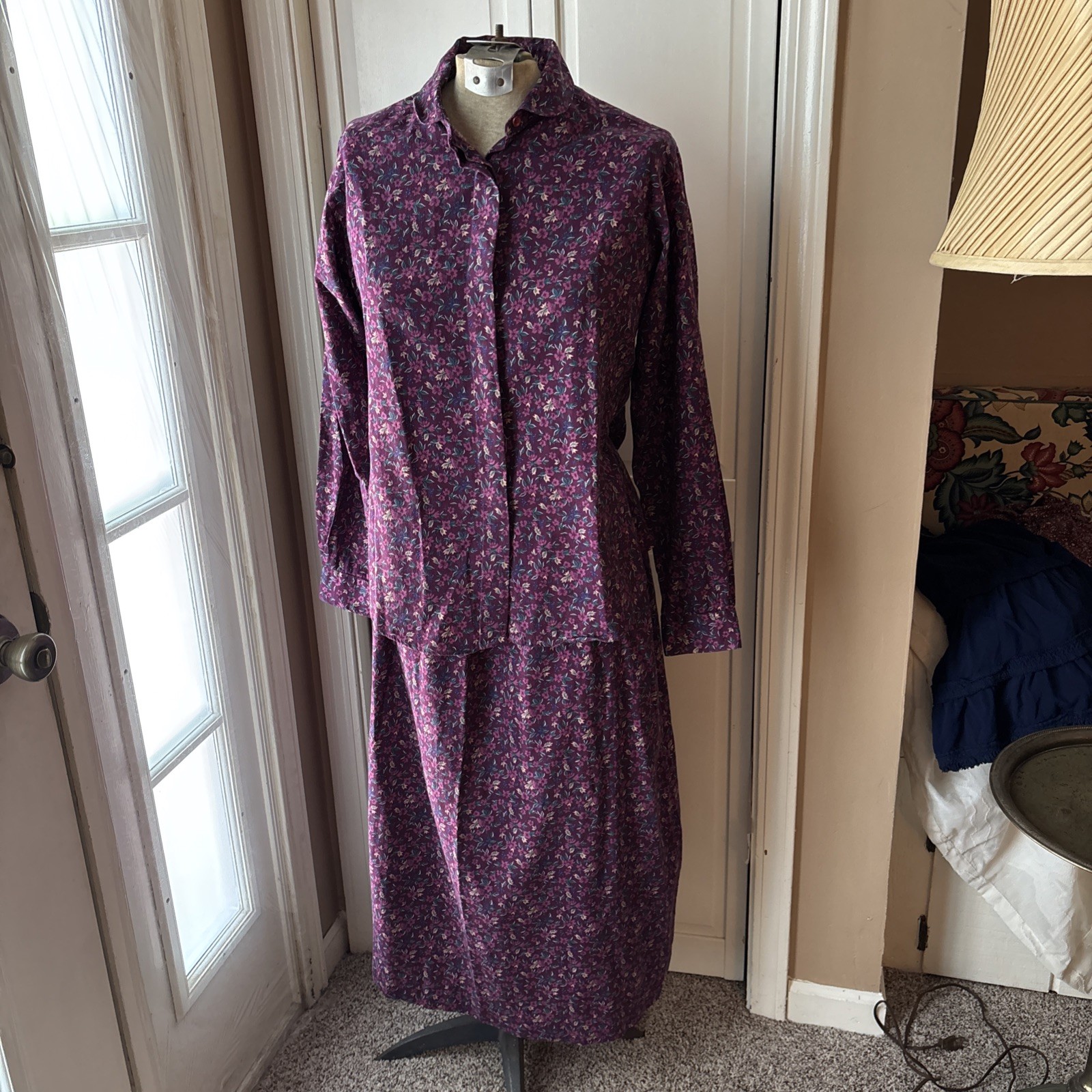 Cottage Core Purple LL Bean Vintage womens 16 regular Skirt/blouse Dress Set