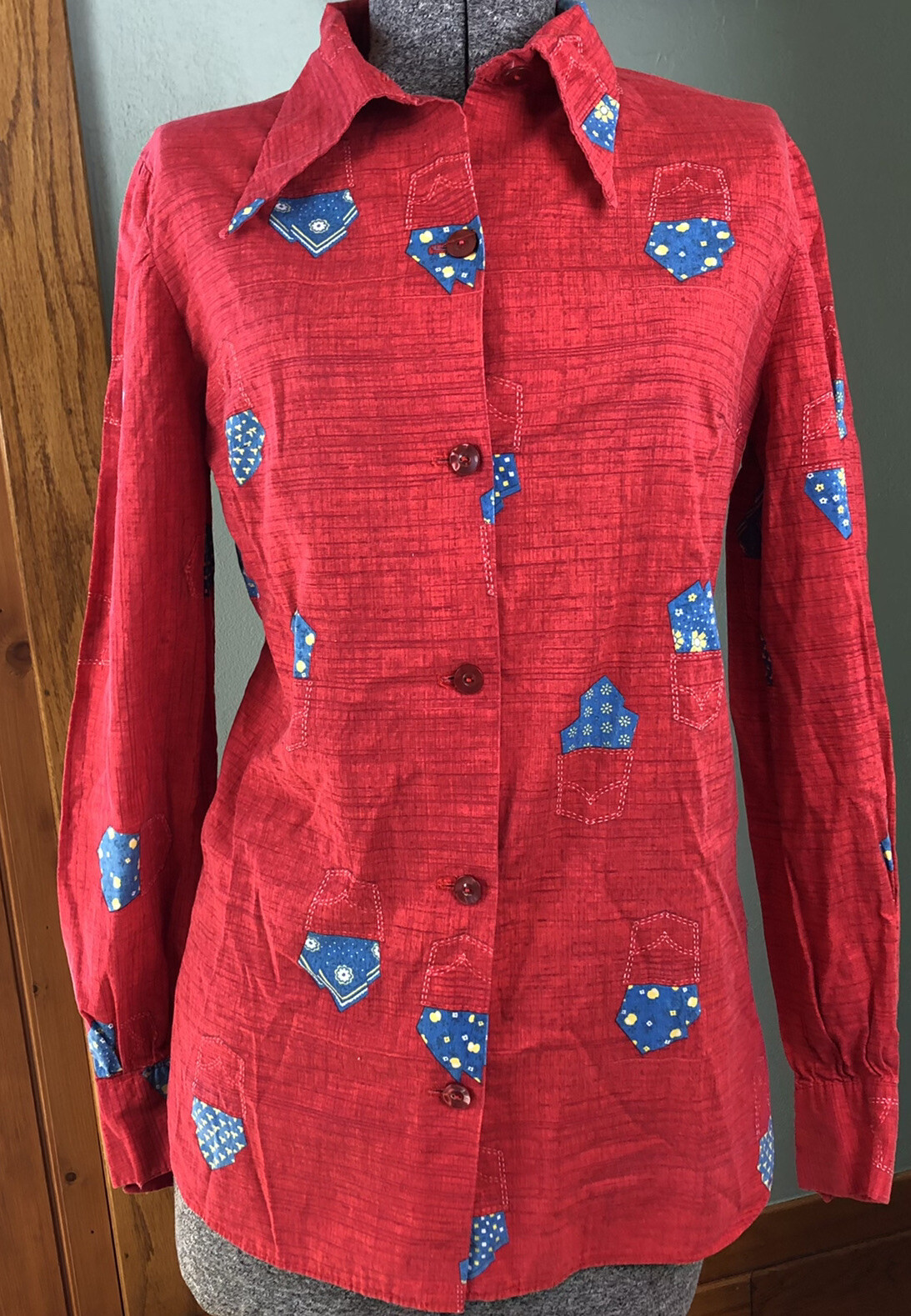 Vintage Home Sewn Ladies Button Down Pointy Collared Shirt