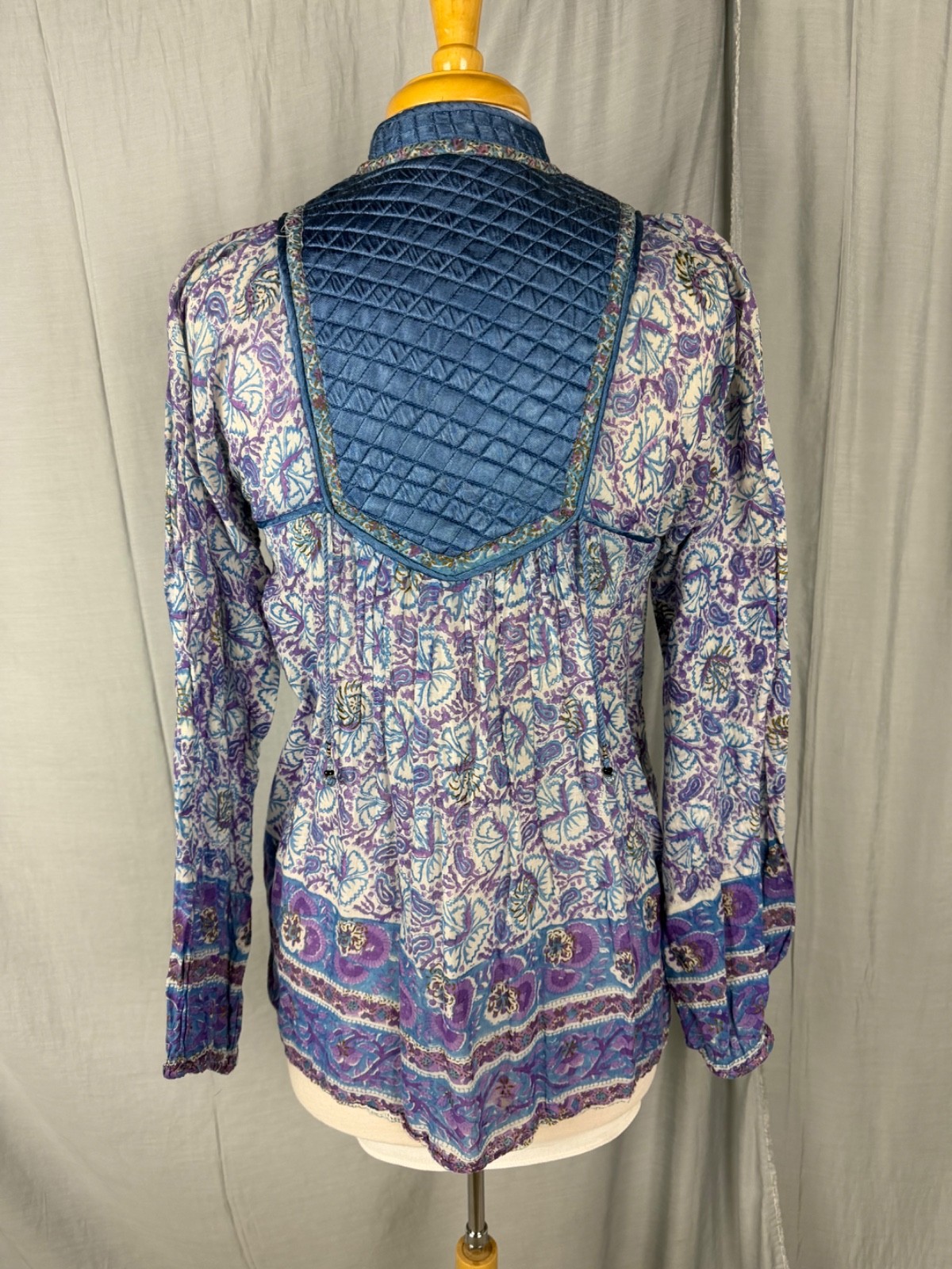 RARE STAR OF INDIA Vtg 70s Purple Blue Cotton Gauge Peasant Top-Bust 37/XS-S