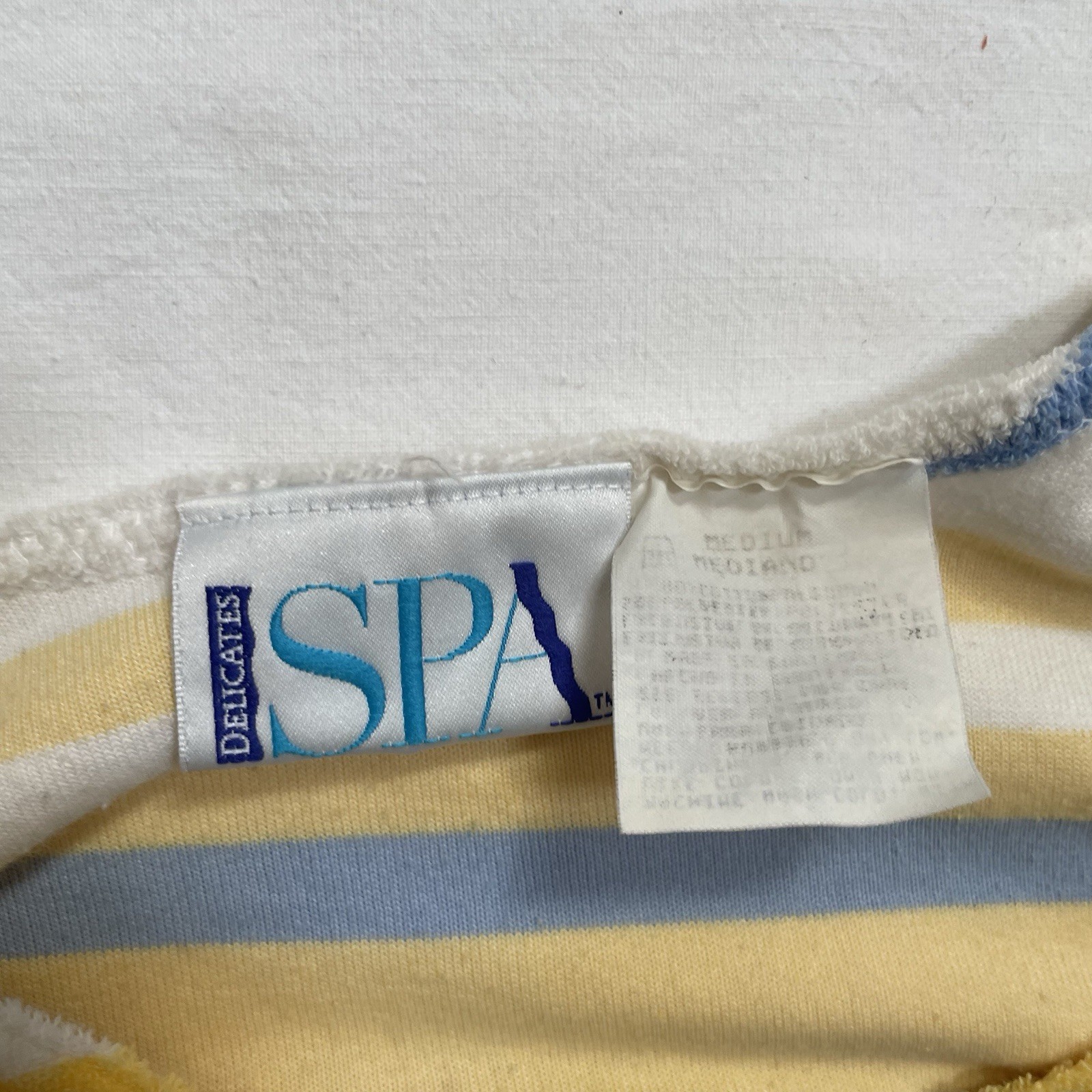 Vtg SPA 70s 80s Terry Cloth Cover Up Dress Medium Yellow Blue Striped Beach Pool