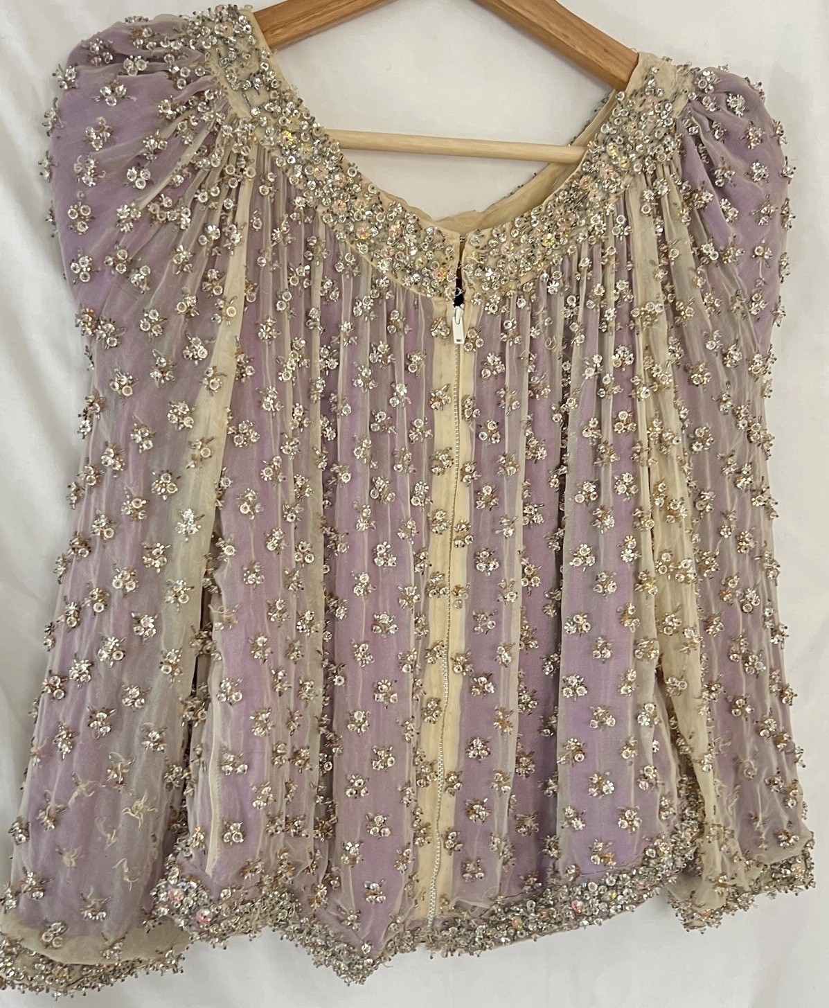 VTG Crystal Evening Jacket / Top Heavy Embellishment Sheer Silk Overlay Sparking