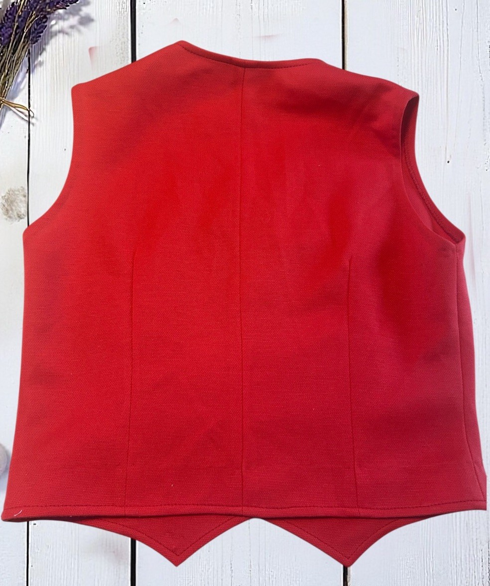 Vintage 1960s Western Vest Red Cherry Cowgirl Waistcoat Paddle Saddle Size 38 M
