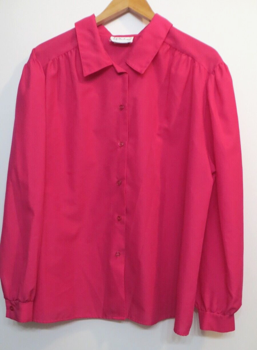 Vintage Shirt Lady Manhattan Shirt Womens 44 Size XXXL Bright Pink Button Up Top
