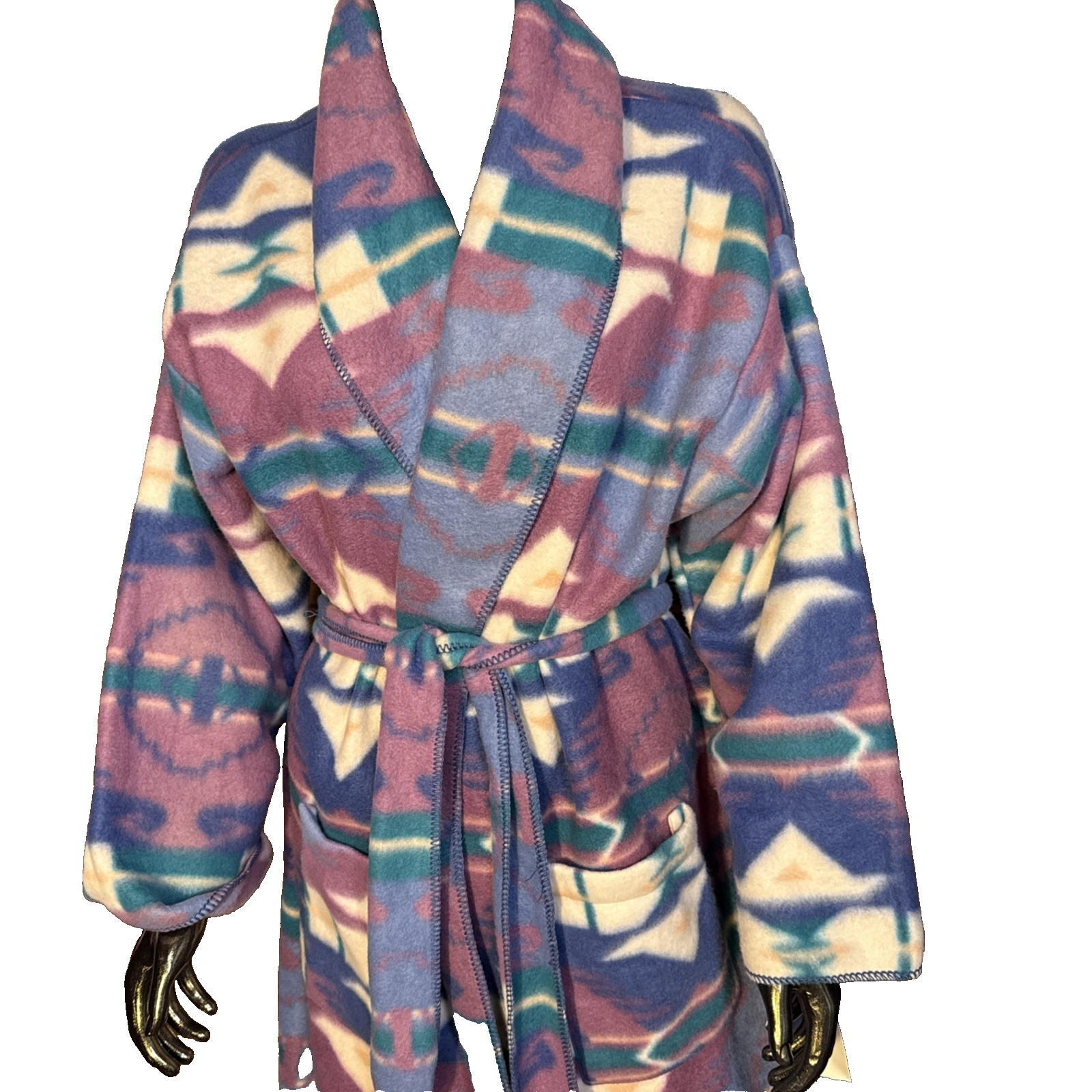 NOS Fleece Bath Robe NATIVE AMERICAN SOUTHWEST Aztec Intimate Moods M Long