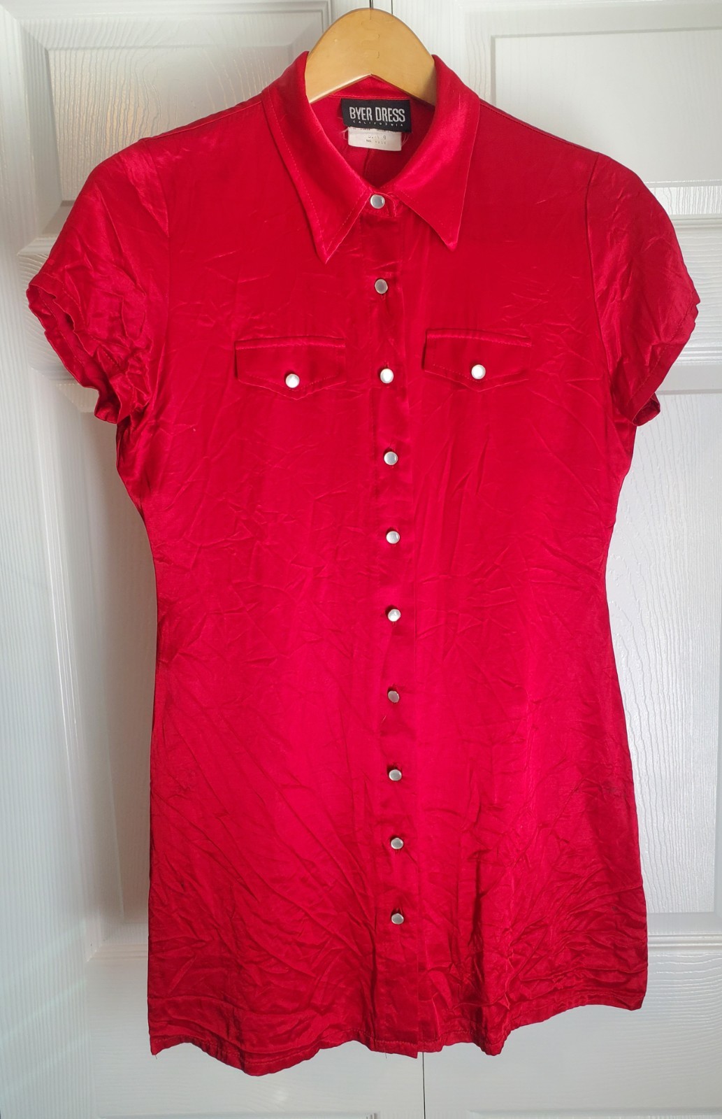 Vintage Byer Red Western Snap Shirt Dress USA Juniors 9 Rockabilly