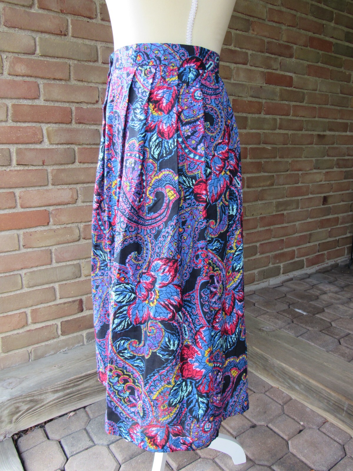 VTG Greenwich Square Multicolor Lap Skirt Midi Size 9/10 High Waist Retro Bright