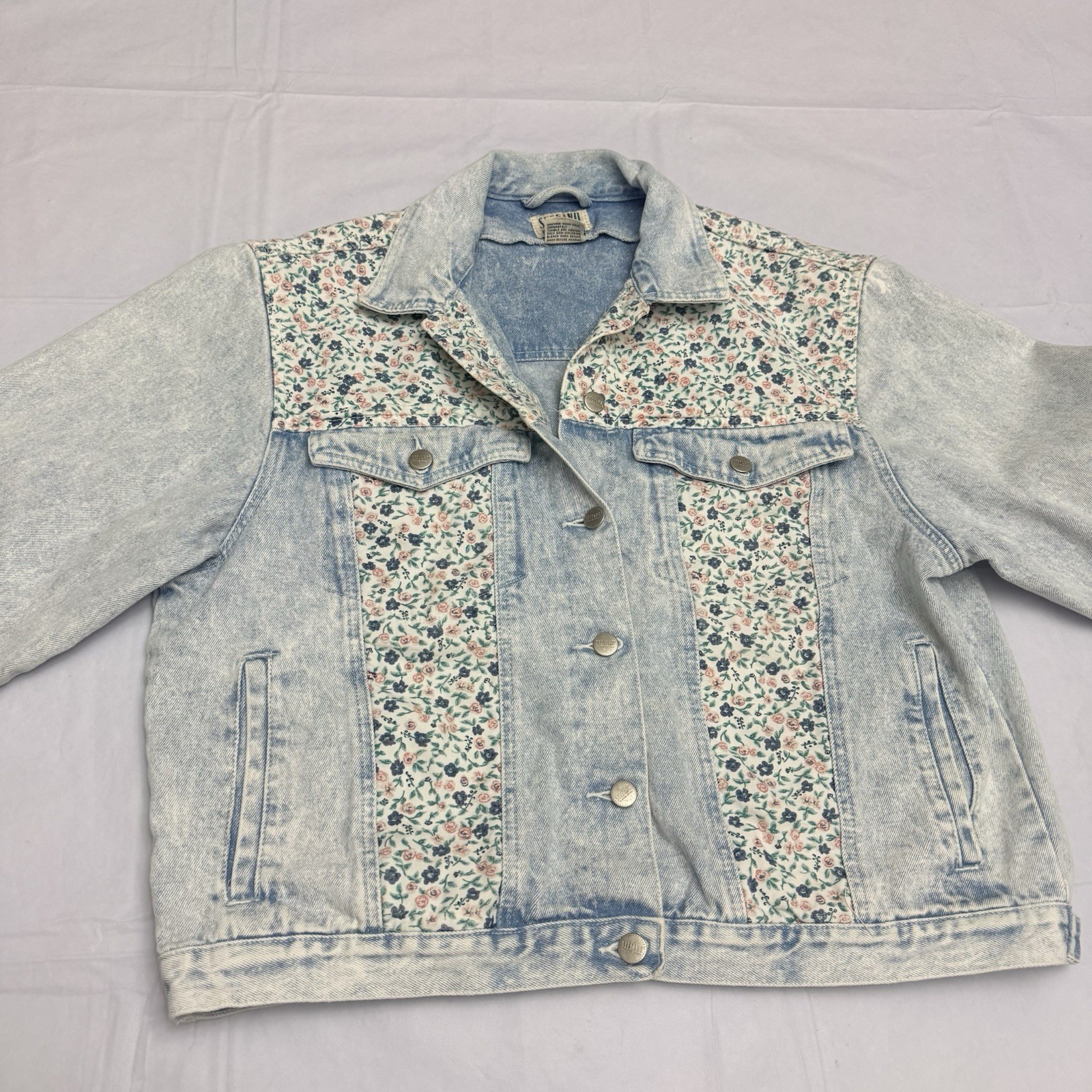 VTG 80s Stefano Sz 14/16 Floral Patchwork Denim Trucker Jacket Cottagecore
