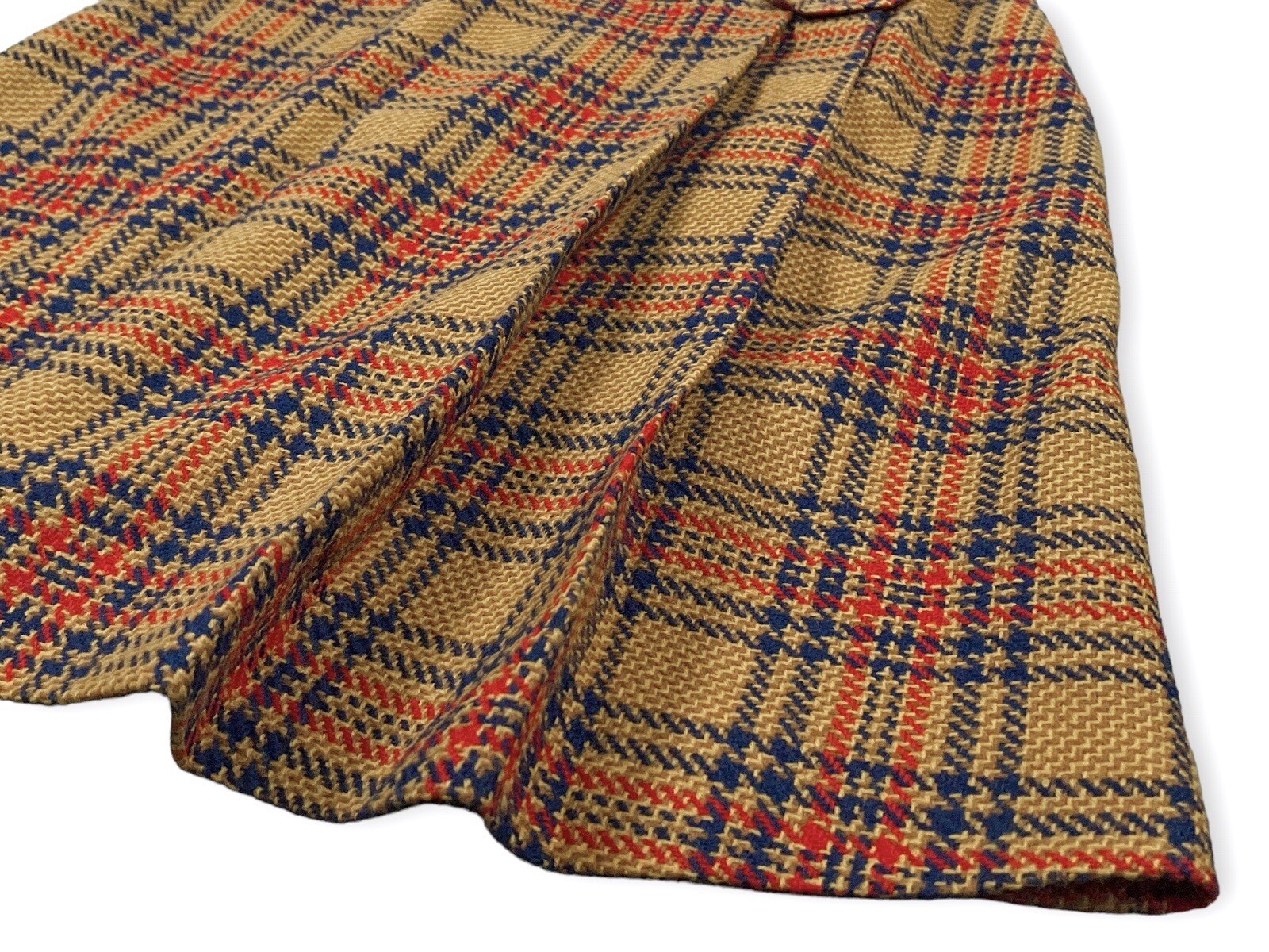 Vintage 70s Vibrant Camel Red Blue Plaid Pleated Skirt Carol Brent Mod GOGO S