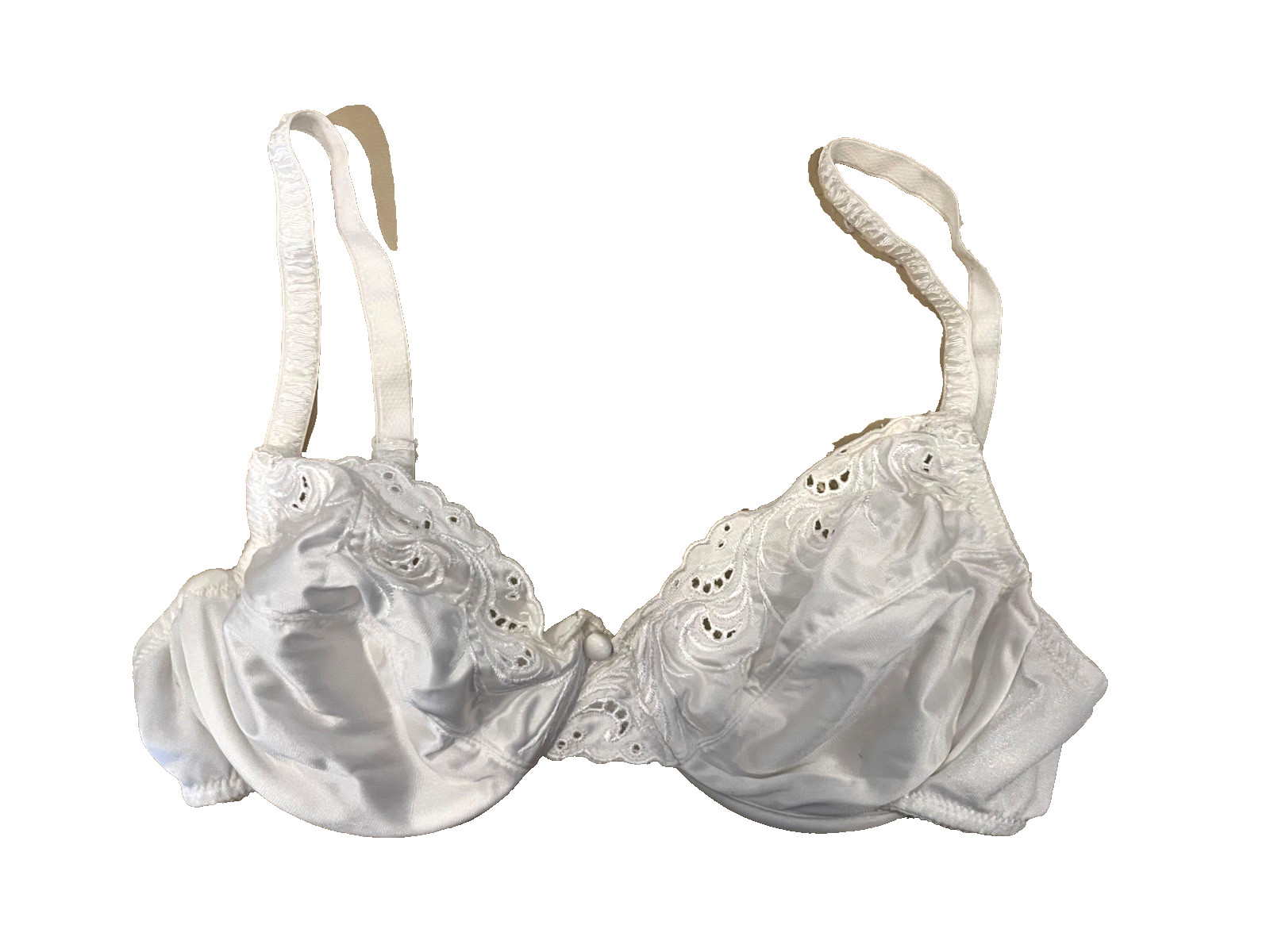 VINTAGE VANITY FAIR 75-182 WHITE EYELET LACE BALCONETTE UNDERWIRE BRA SIZE 36B