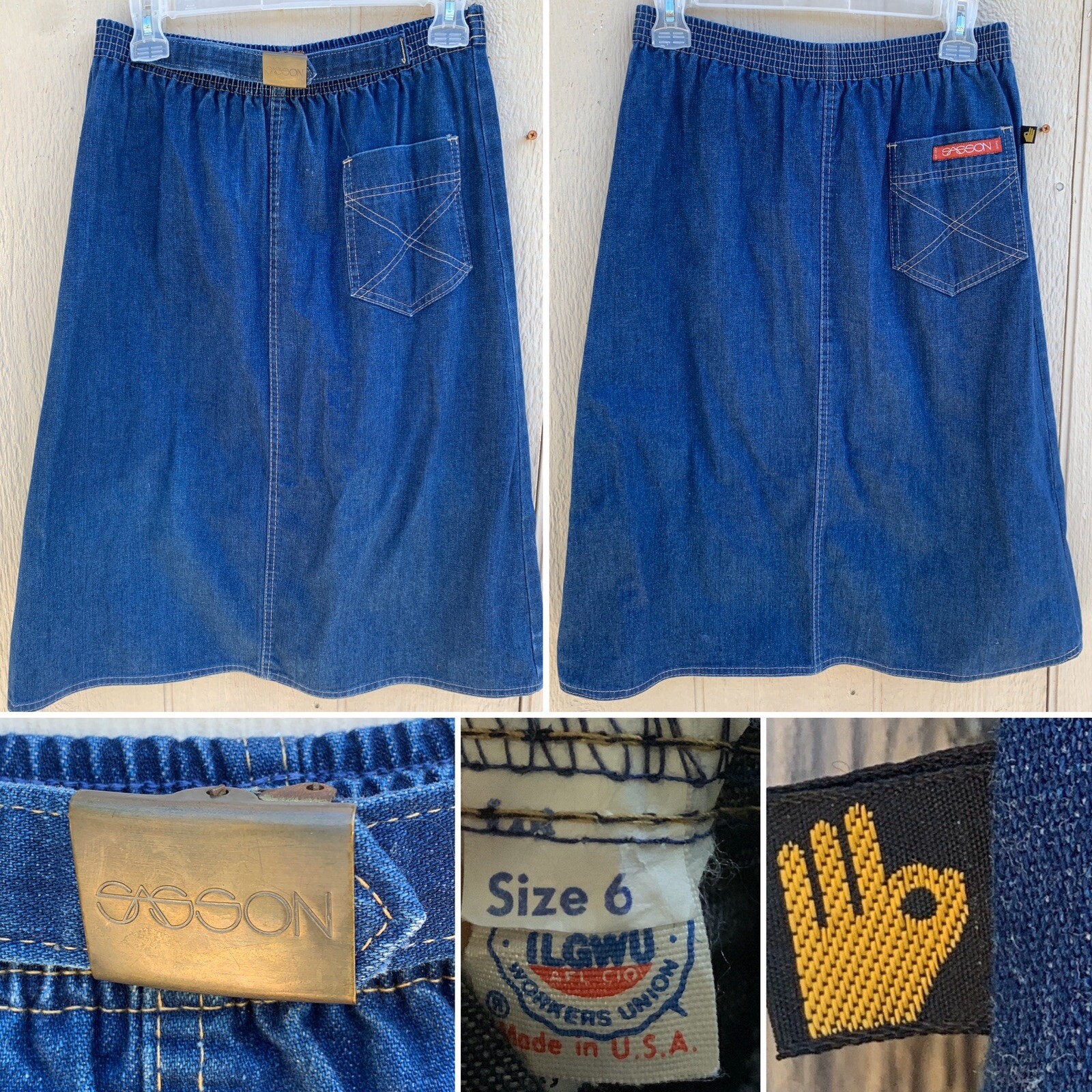 Vintage Sasson Denim Skirt 70s 80s 6 28 In Waist Made In USA Union Label