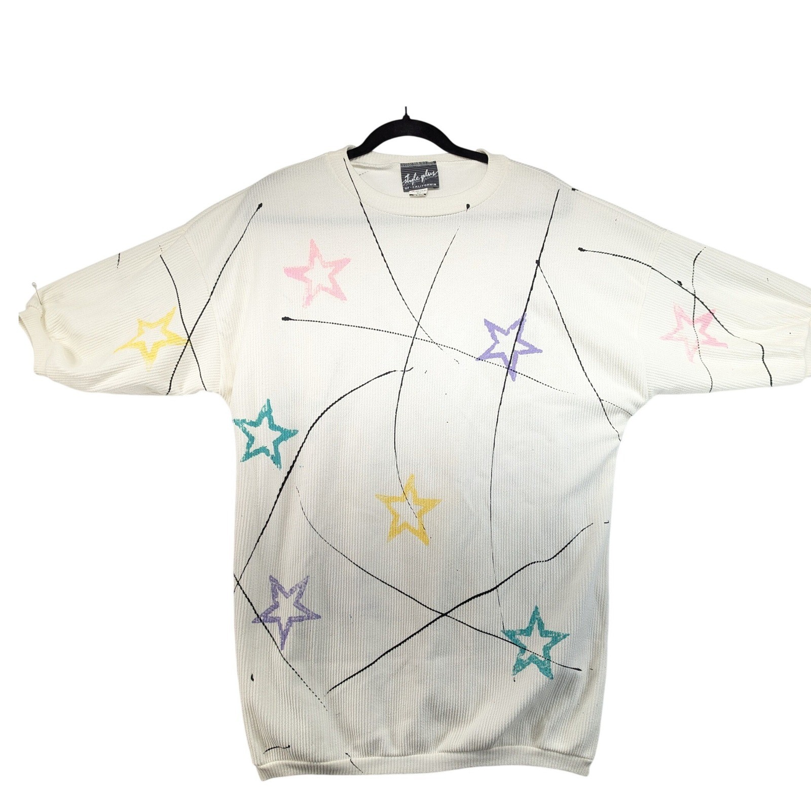 Vintage 80s Style Plus of California Star Graphic Knit Top White 38-44