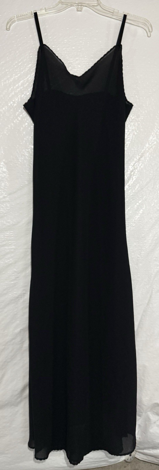 Vtg Wondermaid Black Full Slip Maxi Nightgown Scalloped Sexy Size 38 Union USA