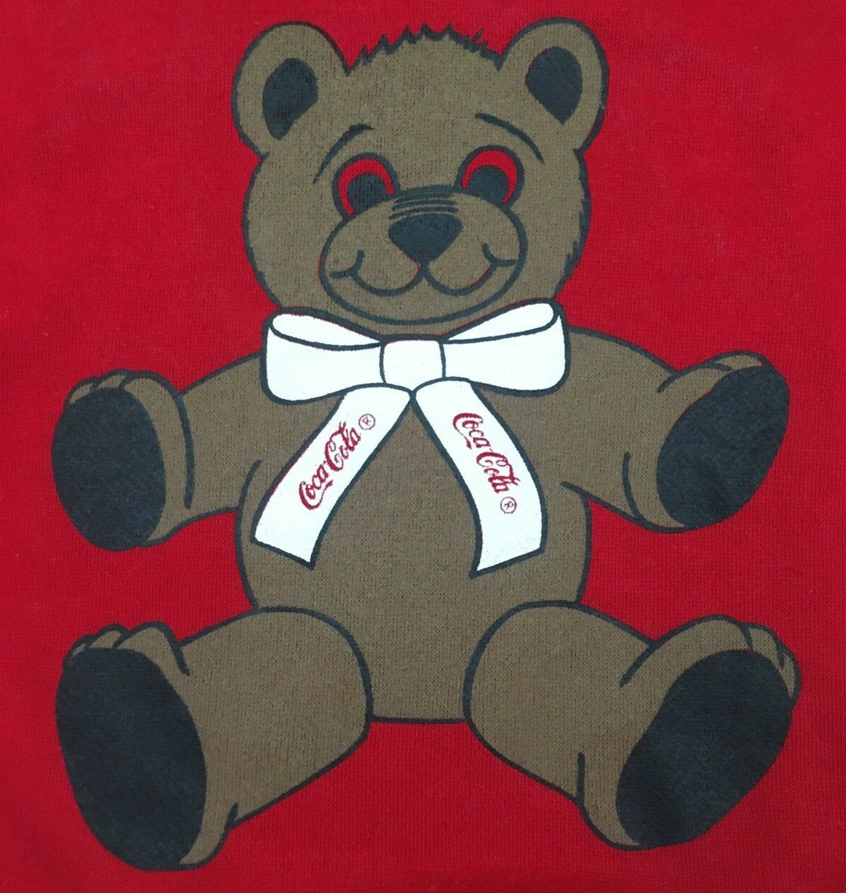 Vtg 80s Coca Cola Teddy Bear Sweatshirt Coke Pullover Sweater USA Red Adult Sz L