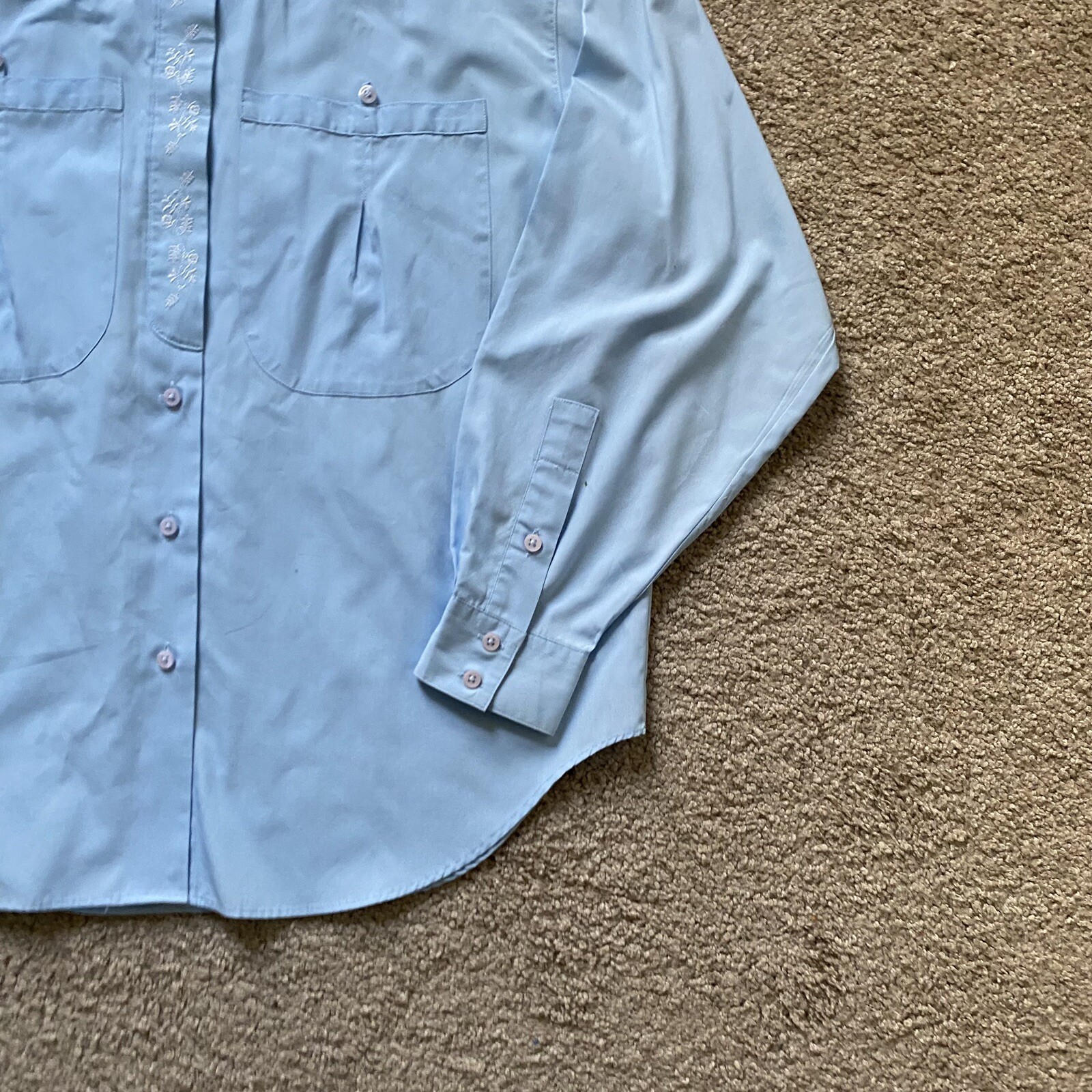 VTG ~ 1990s ~ Weathered Blues ~ Light Blue Button Down ~ Embroidery ~ Size 12