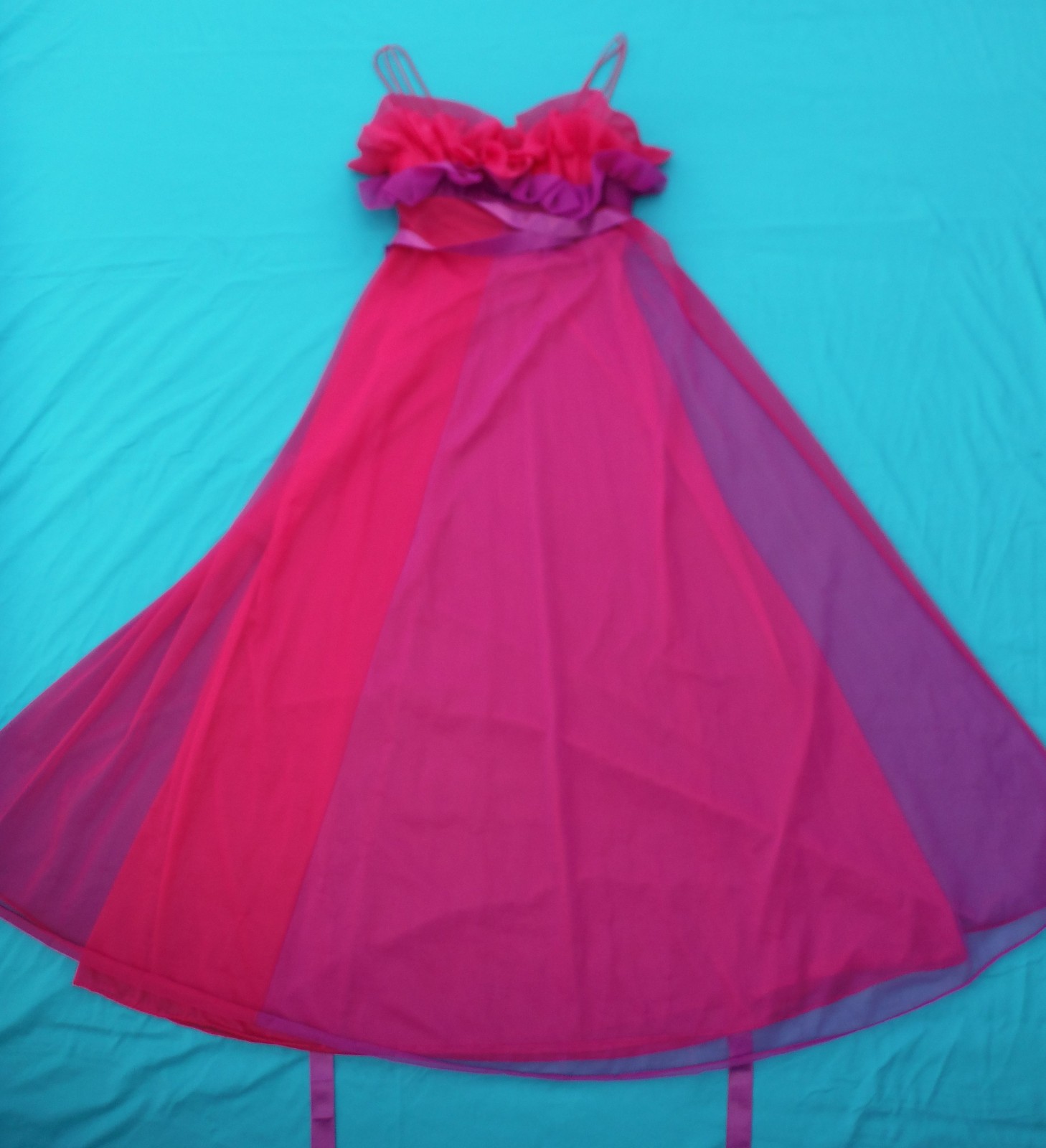 GORG! VTG Chiffon Purple & Magenta lined Maxi Gown Flowing Ruffles Amazing! Sm