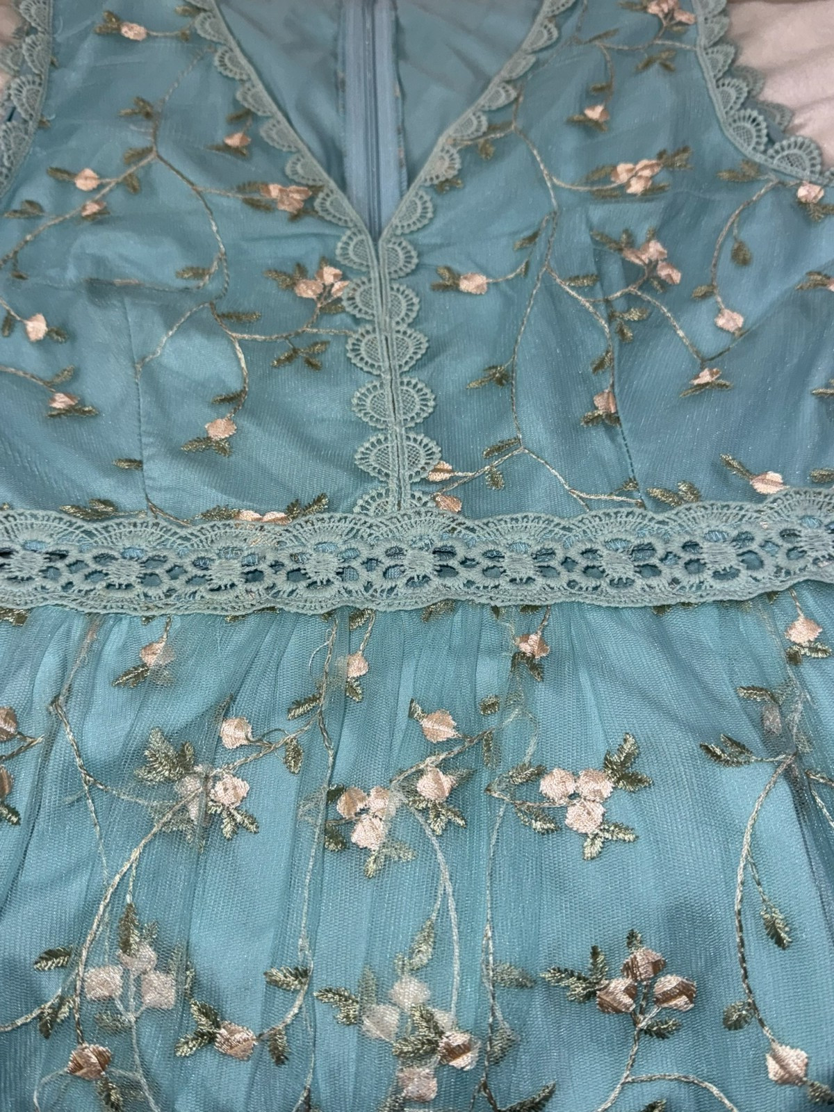 Fairycore Blue Embroidered Mesh Maxi Dress Women’s Large Cottagecore