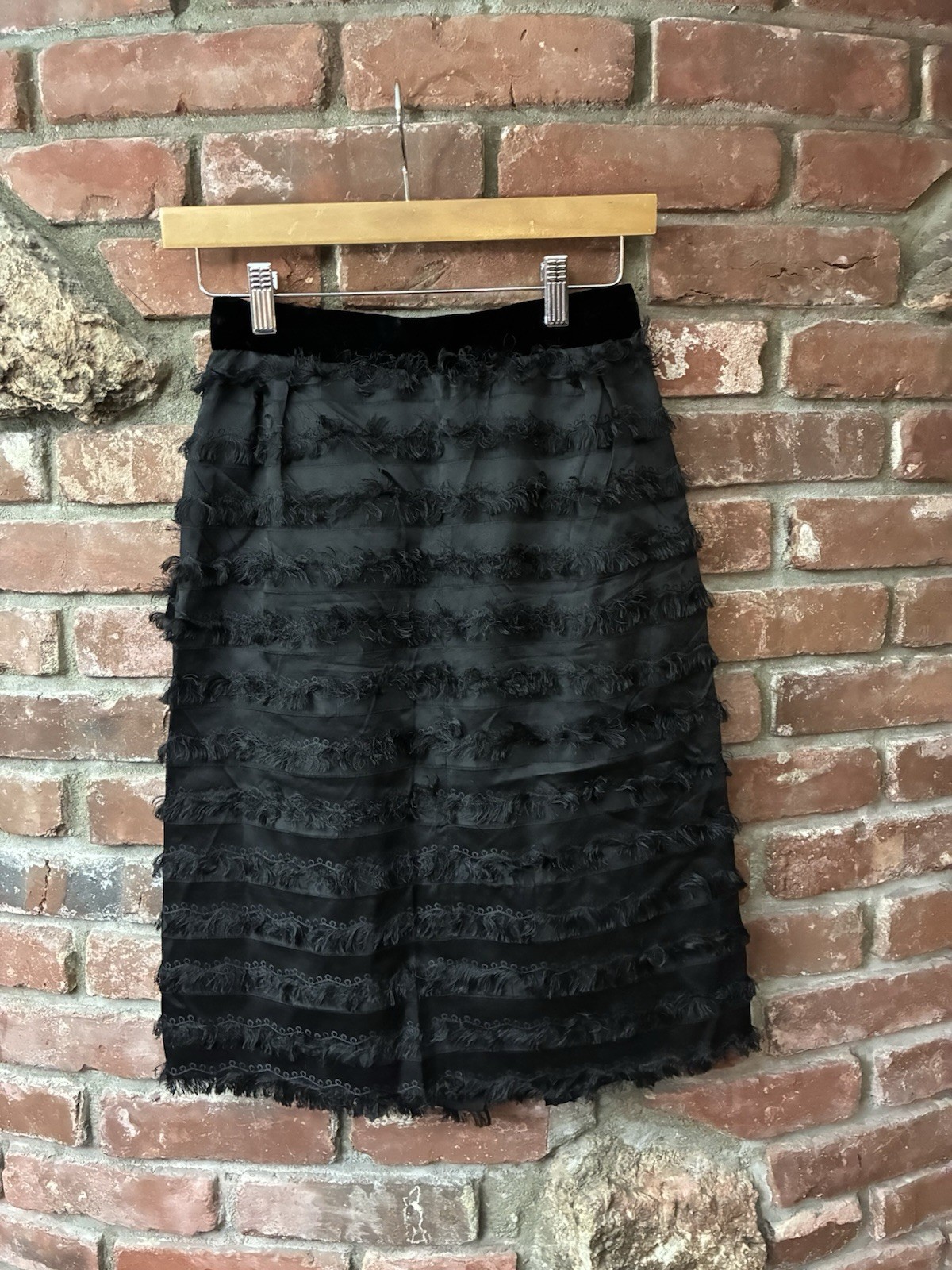 Vintage 50s 60s Black Flapper Ruffles Mini Skirt 24 X 23.5