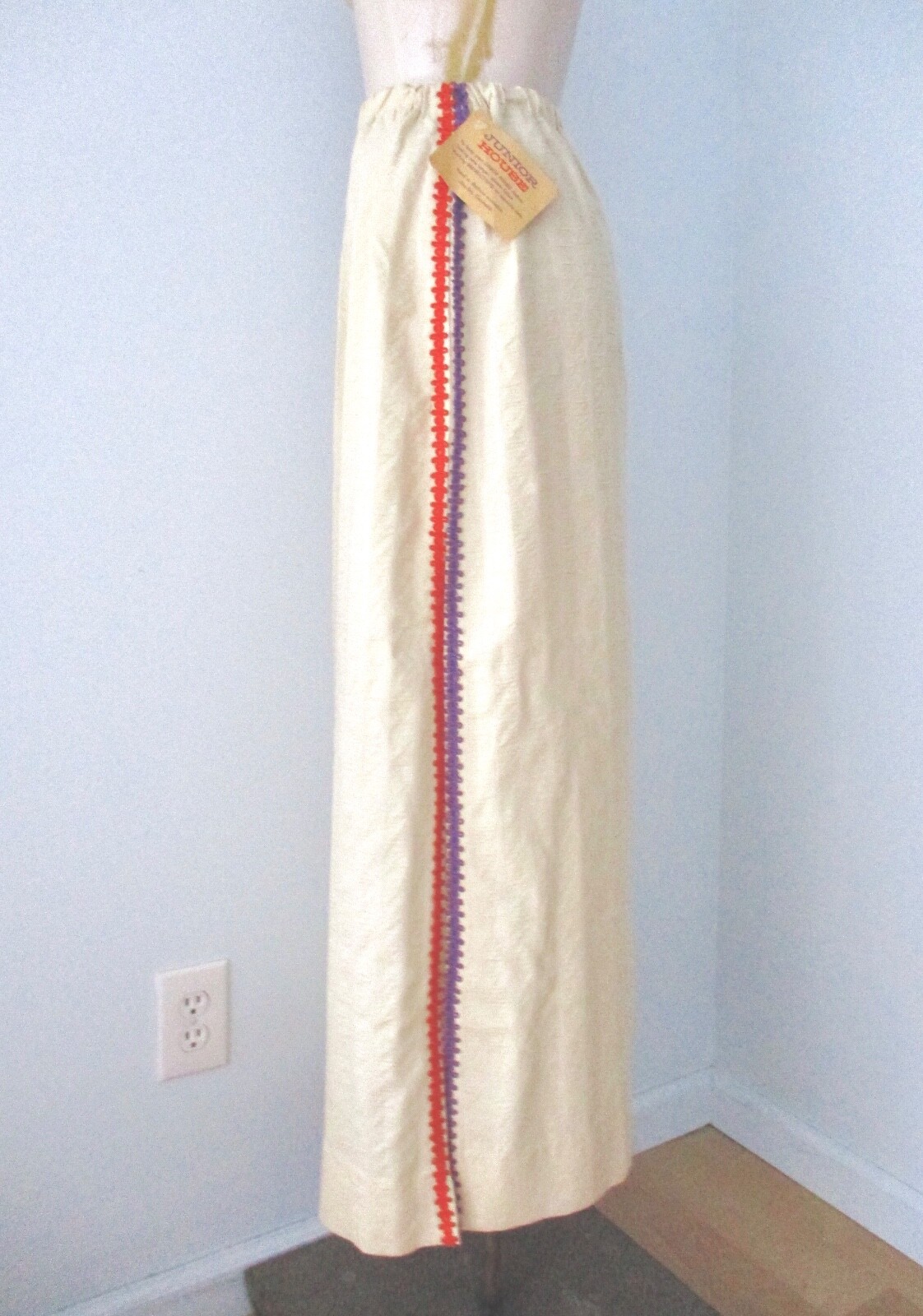 NOS Vtg 60s mod Junior House muslin seersucker stripe maxi skirt rick rack 13 14