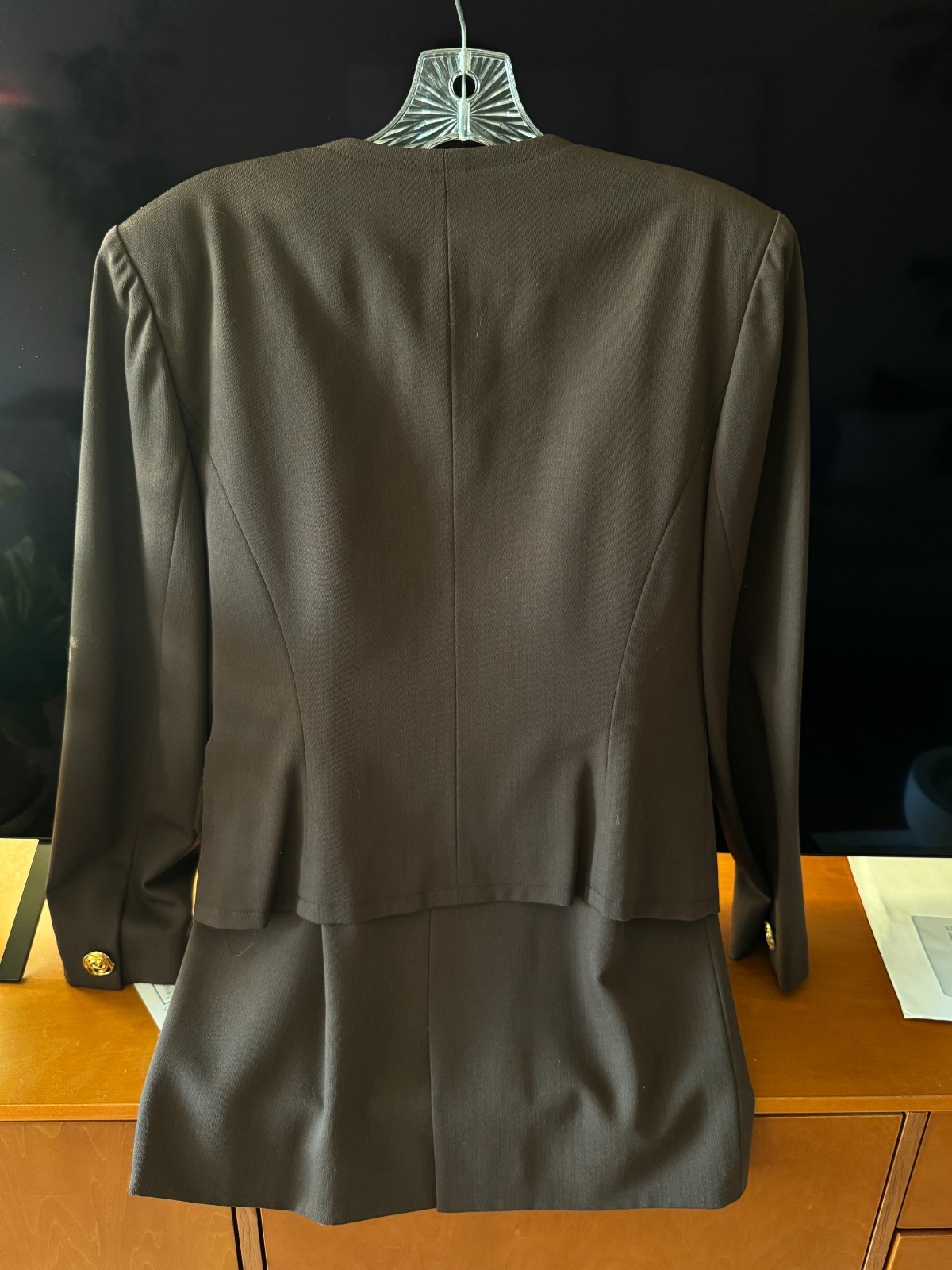Vintage Chloé Olive-Brown Skirt Suit | Gold Rose Buttons | EU 40 (US 8-10)