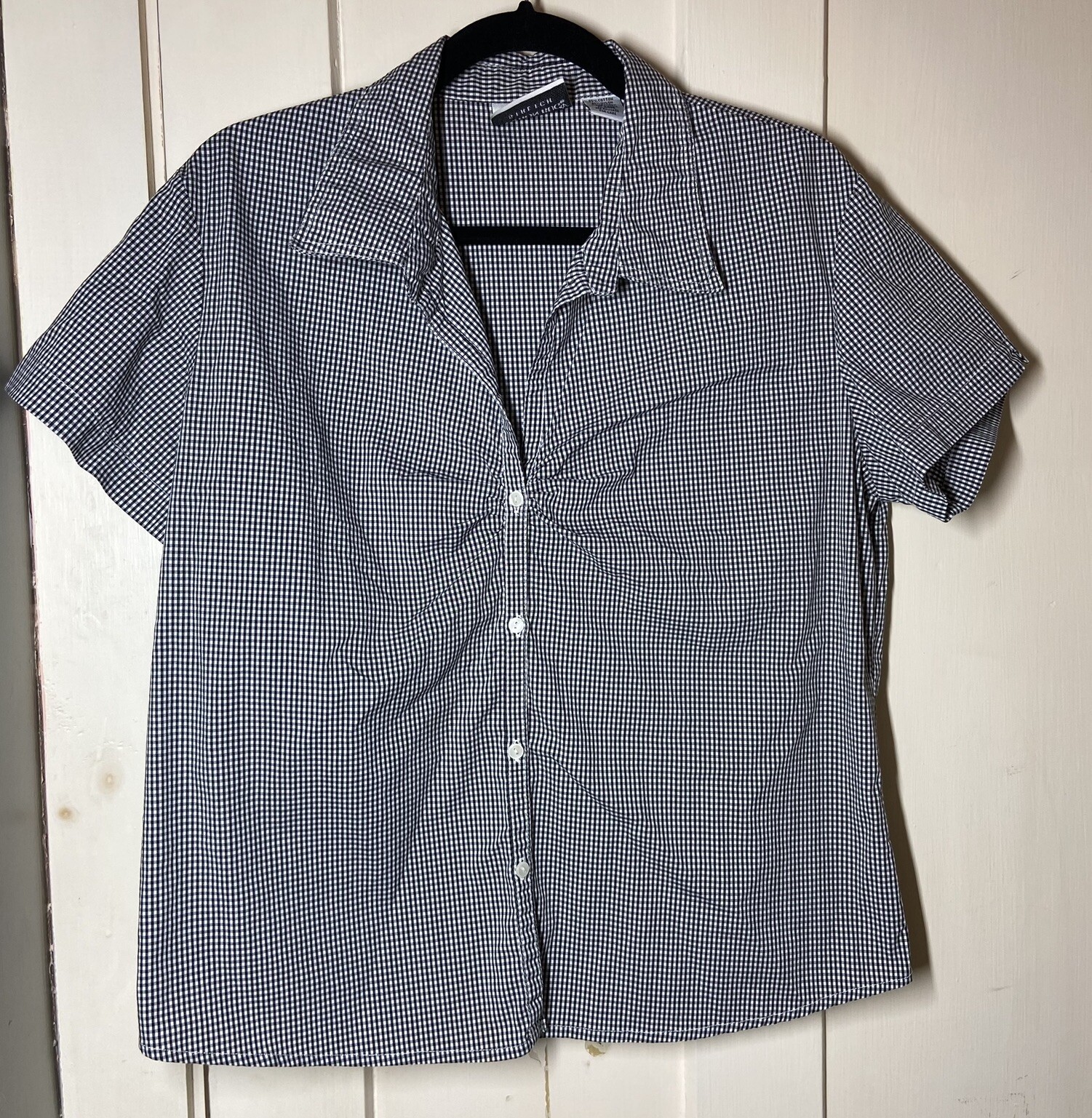 Vintage Y2K Black Gingham Micro Check Button-Up Womens Shirt XL L Fashion Bug