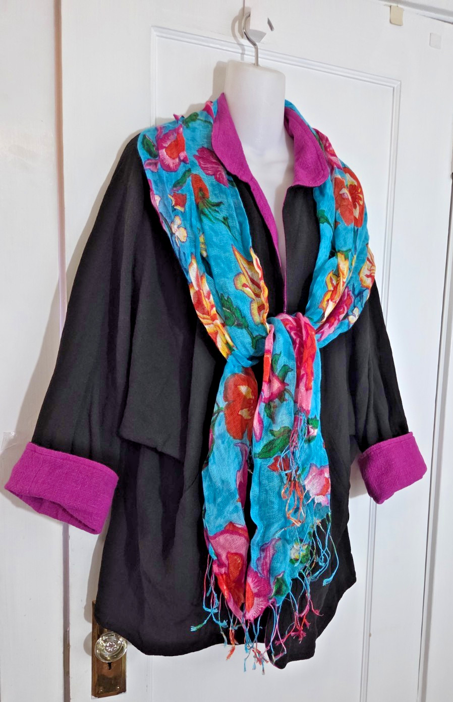 VINTAGE 100% Cotton SANGAM IMPORTS Reversible JACKET, XL, Pink & Black
