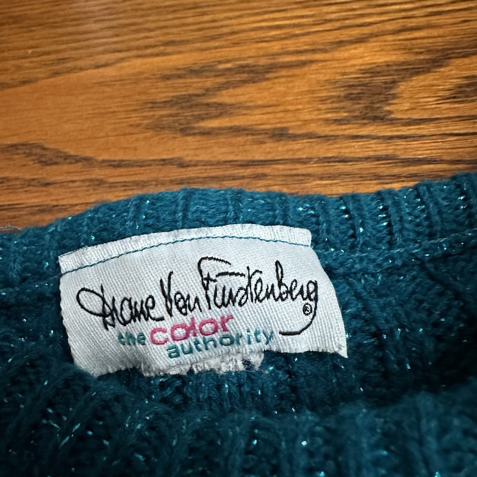1980s Diane Von Furstenberg teal glitter long sleeve knit sweater Size Unknown