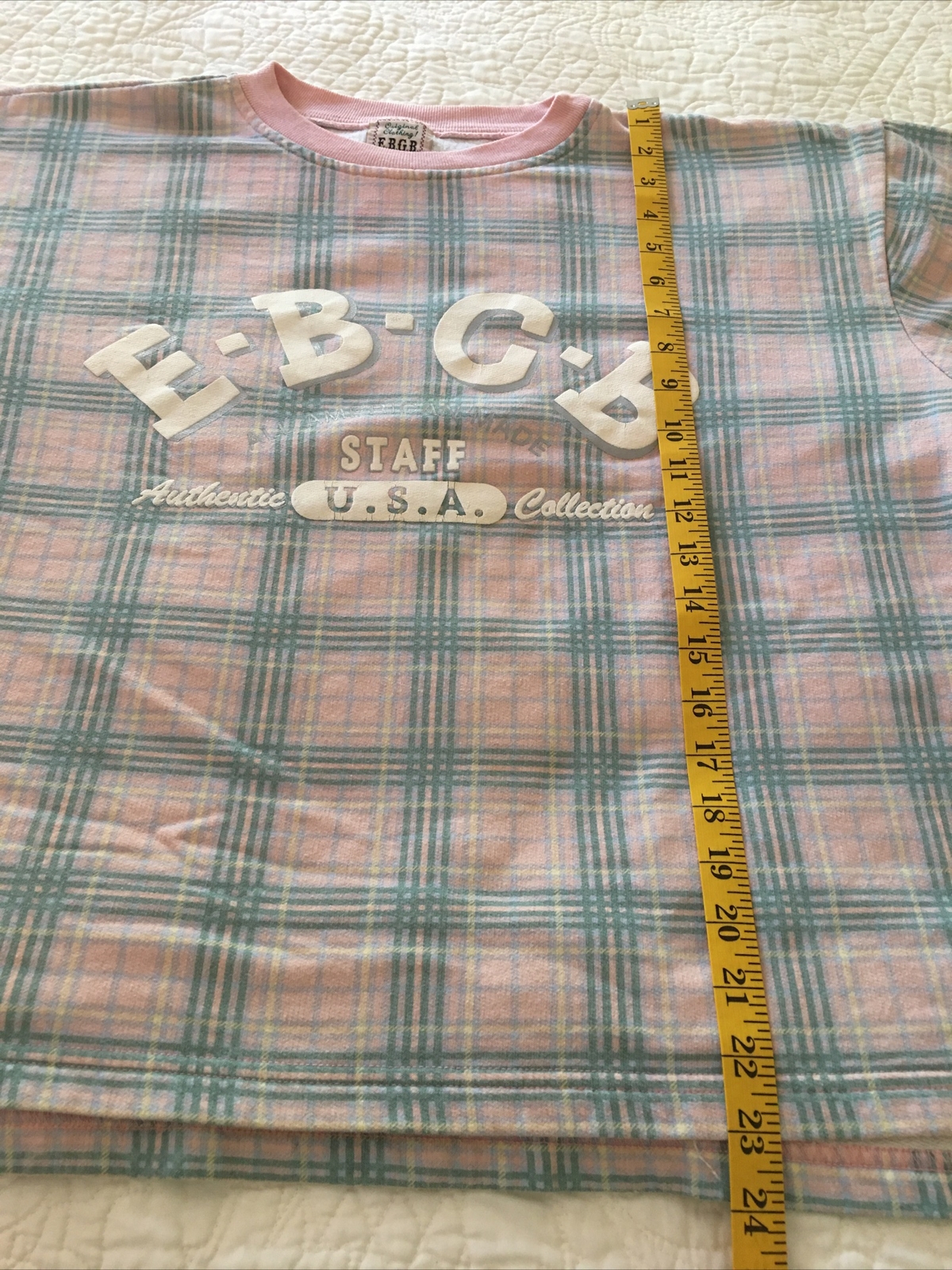 VTG 90s E.B.C.B Woman’s Pullover Long Sleeve Shirt Pink & Green Checkered, L