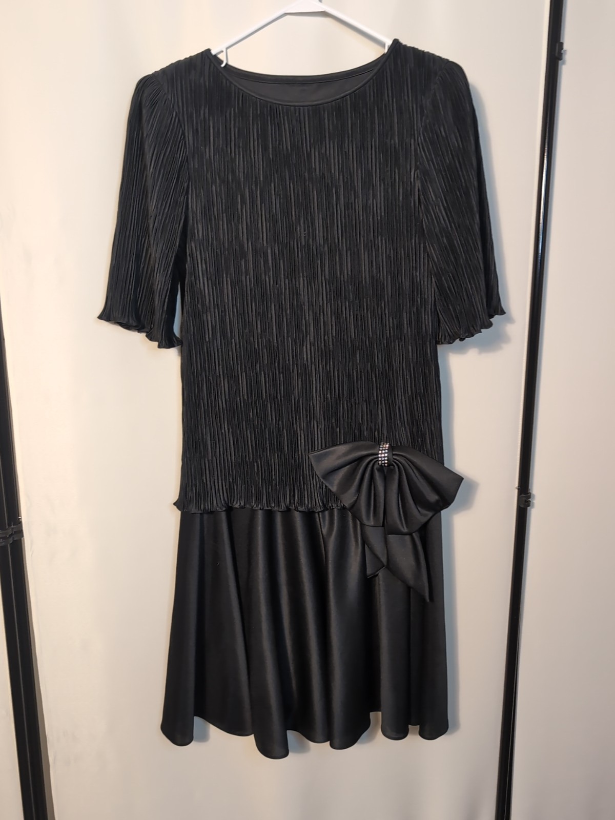 After Dark Vintage Classic 80’s Black Dress Pleated Rhinestone Accent Sz. 10