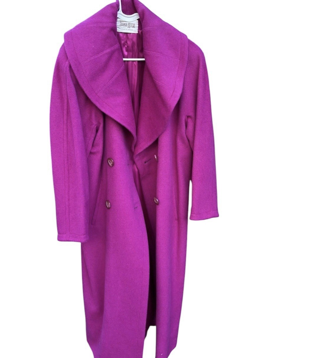 1990s Neiman Marcus French Made Fuchsia Wool Blend Long Coat Pink women’s Large