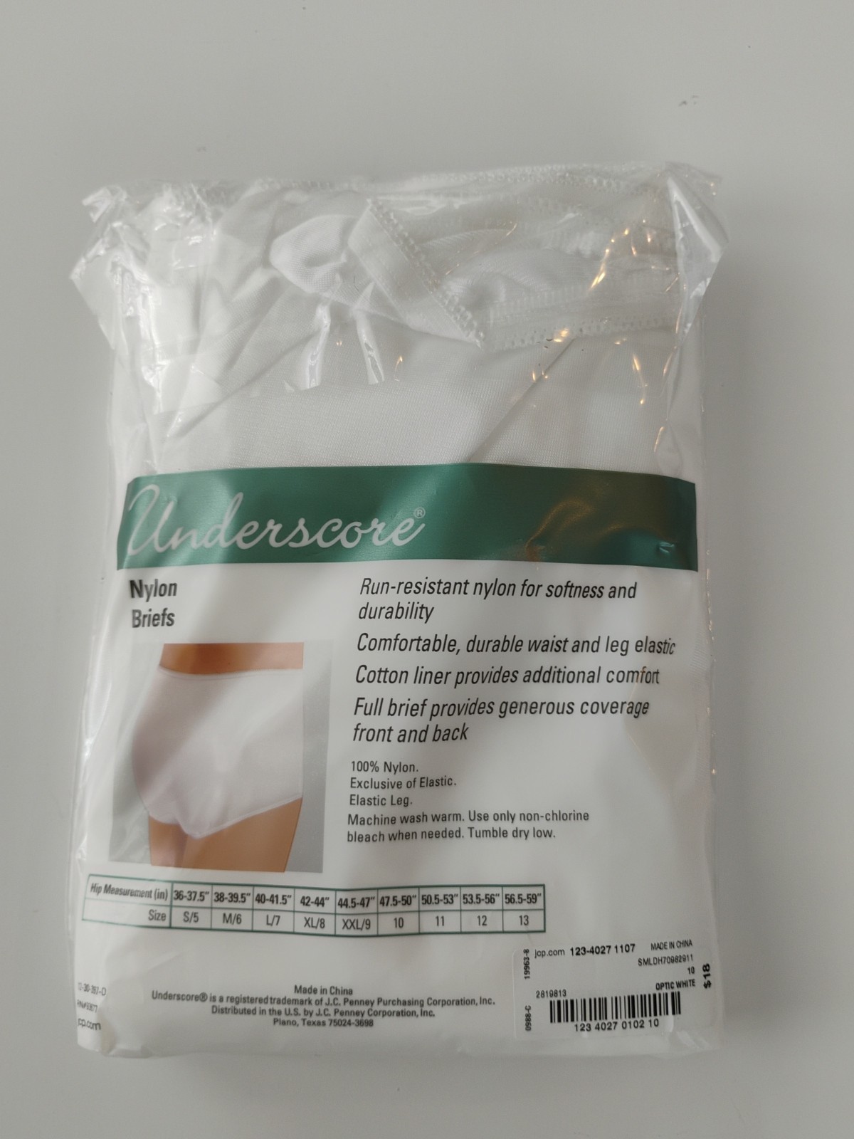 NIP Underscore 3 Pack Nylon Brief Granny Panties Optic White Size 10