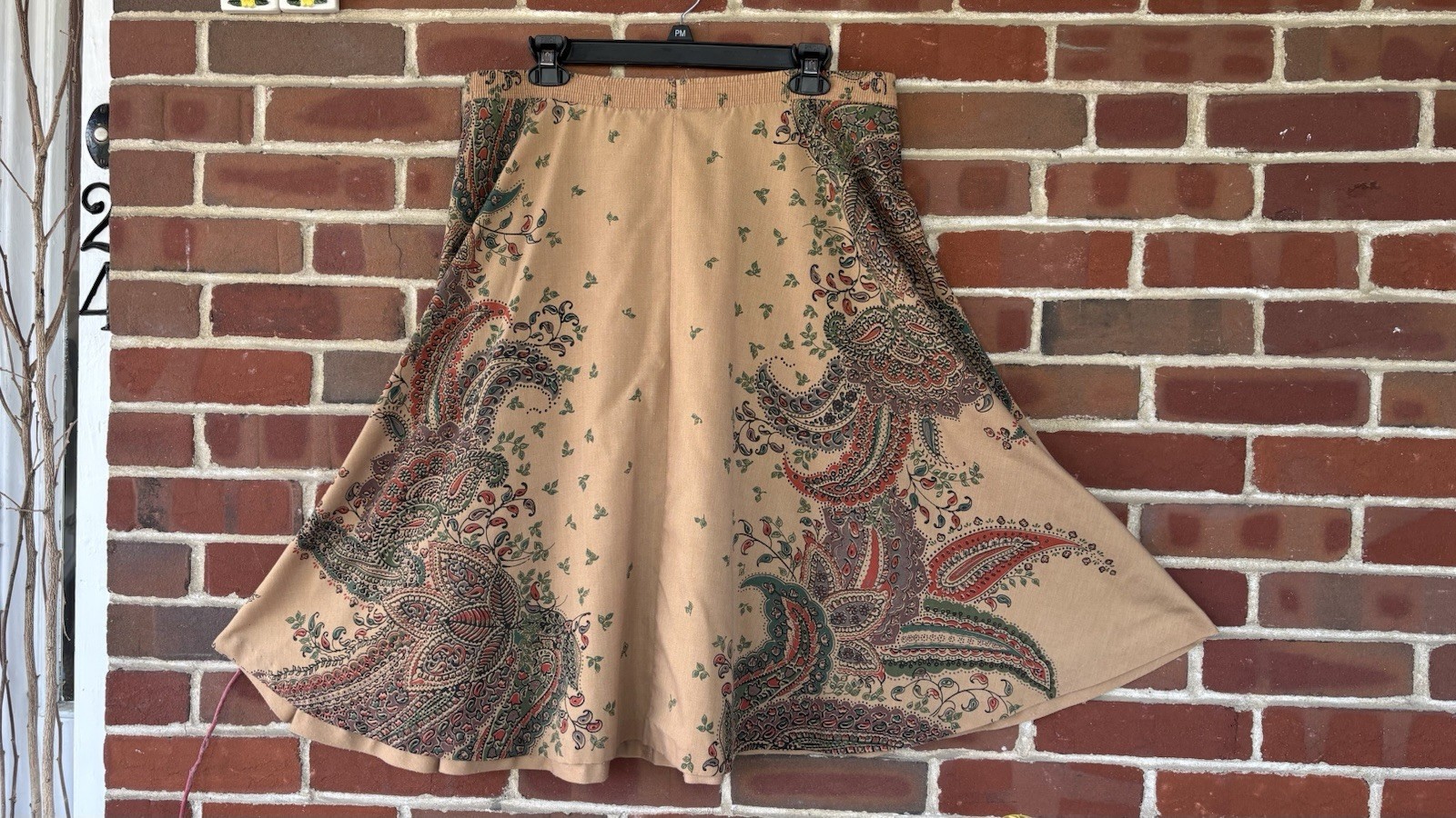 Vintage 70’s Circle Tan Paisley SKIRT – Boho Dance Festival L – XL