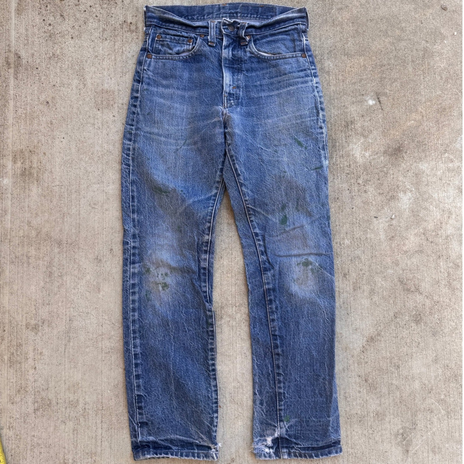 Vintage 70s JCPenney Plain Pockets Distressed Blue Denim Jeans 28×27 USA