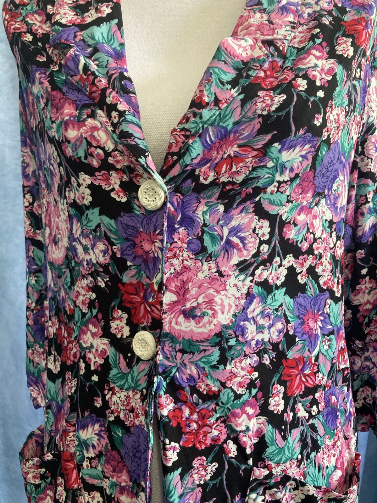 VTG 80s Sag Harbor Floral Blazer Jacket 10 Rayon USA Longline Whimsygoth Avant