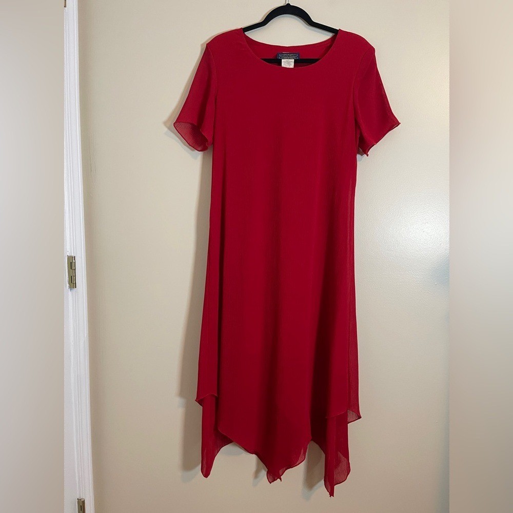 Willow Ridge Dress Womens 12 Red Chiffon Handkerchief Fairy Hem Maxi 90s Vintage