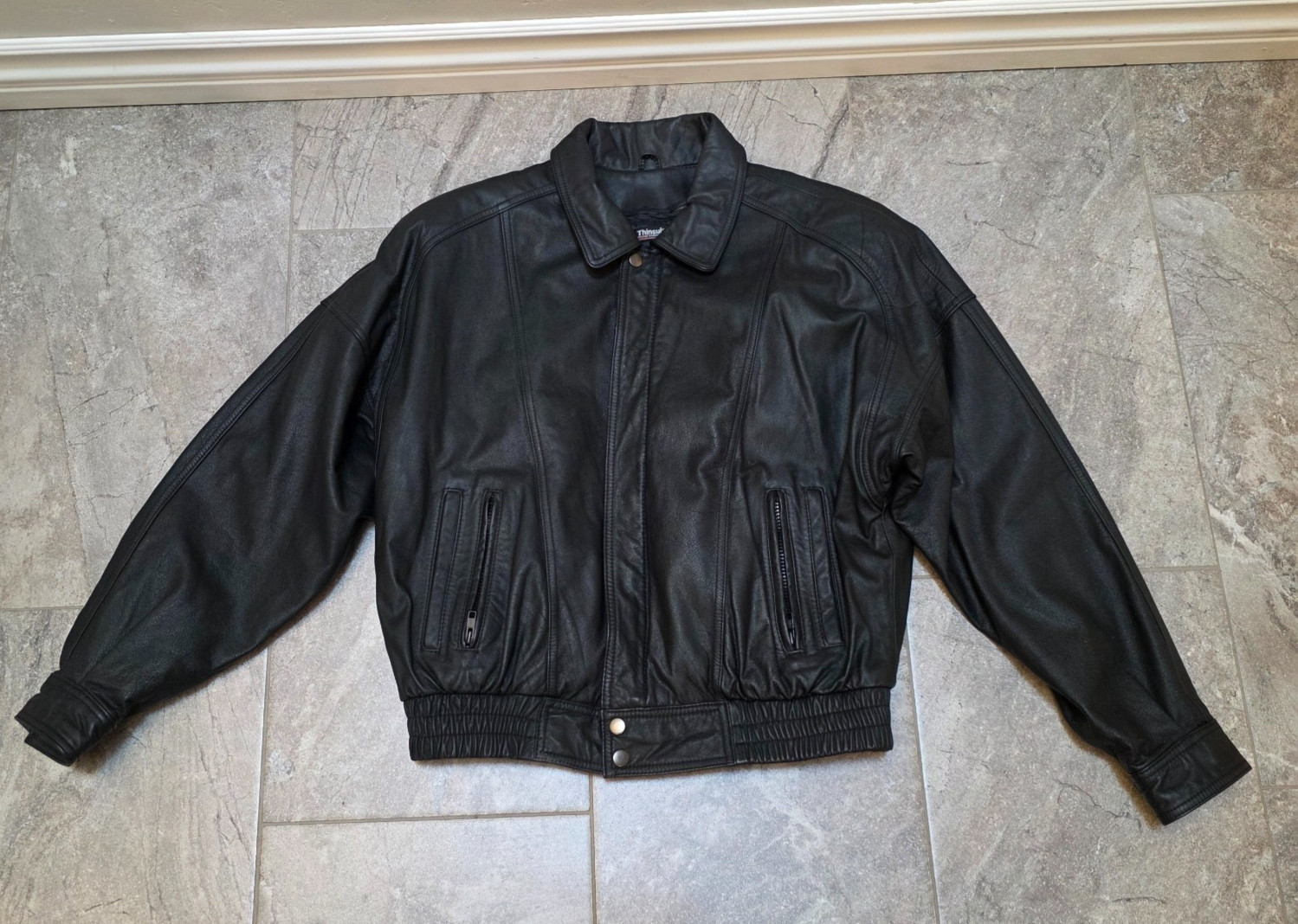 Vintage 90s Byrnes & Baker Women’s Black Leather Bomber Biker Jacket Sz M