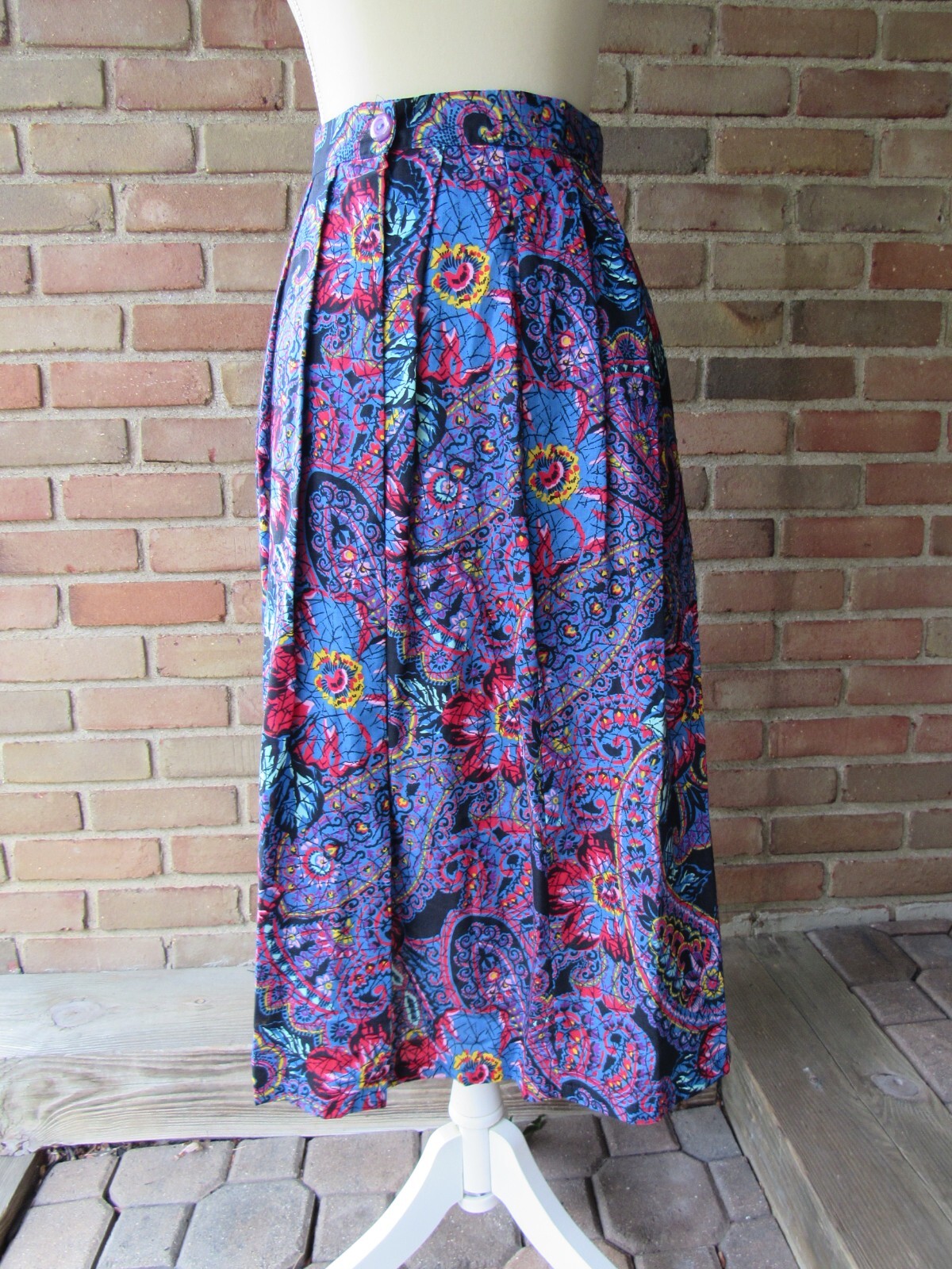 VTG Greenwich Square Multicolor Lap Skirt Midi Size 9/10 High Waist Retro Bright