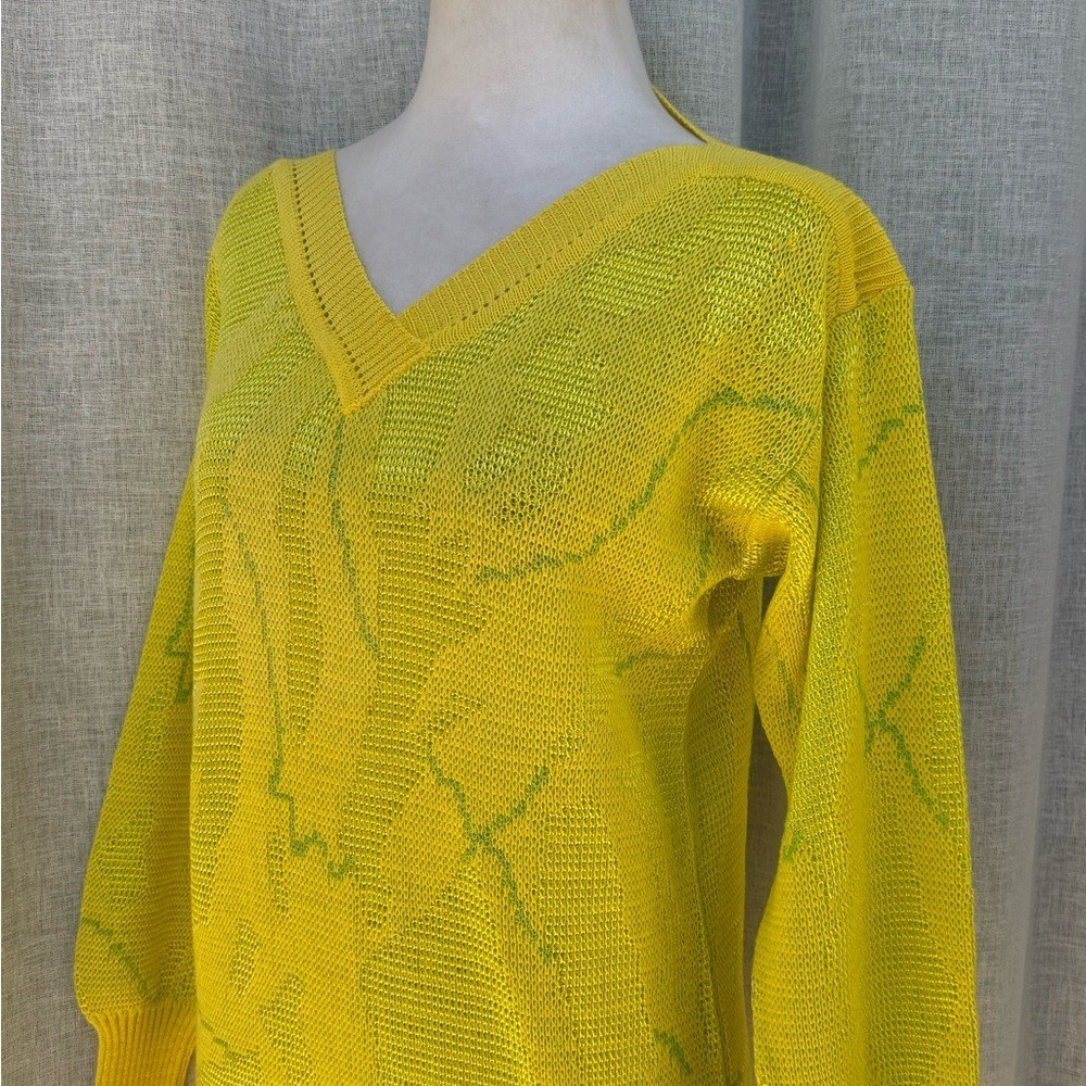 1990 Oui designer collection yellow green v neck sweater Italy