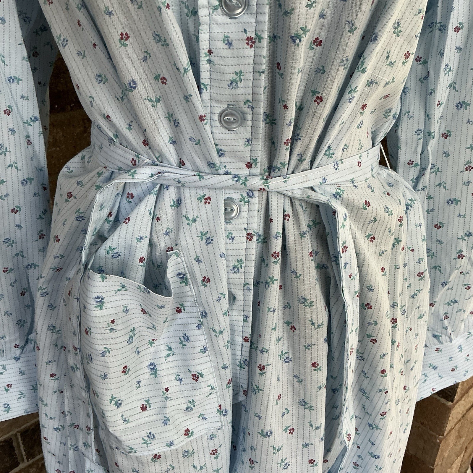 VTG A Nancy Frock Dress Women’s 16 Blue Floral Belted House Dress USA Made #13D