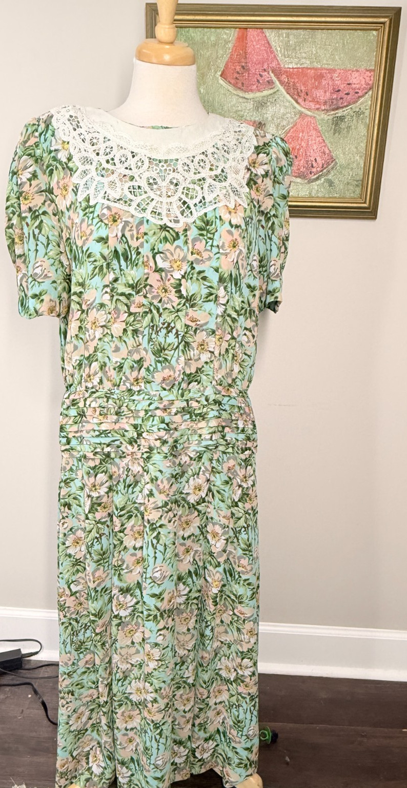 Vintage Karin Stevens Women’s 12 Floral Short Sleeve Secretary Dress Lace Collar