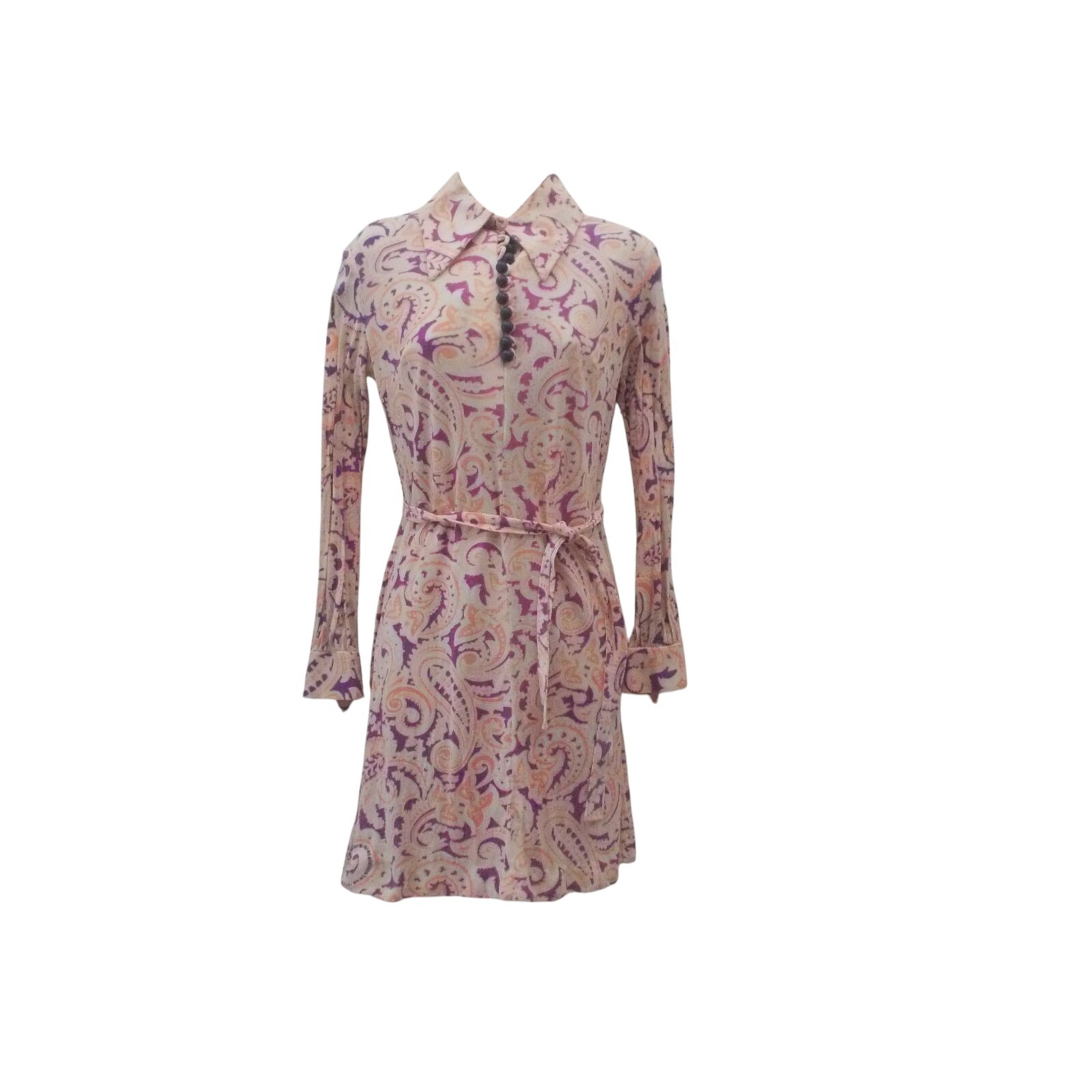 VTG PATTY O’NEIL Petites Orange & Purple Paisley Print Long Sleeve Short Dress