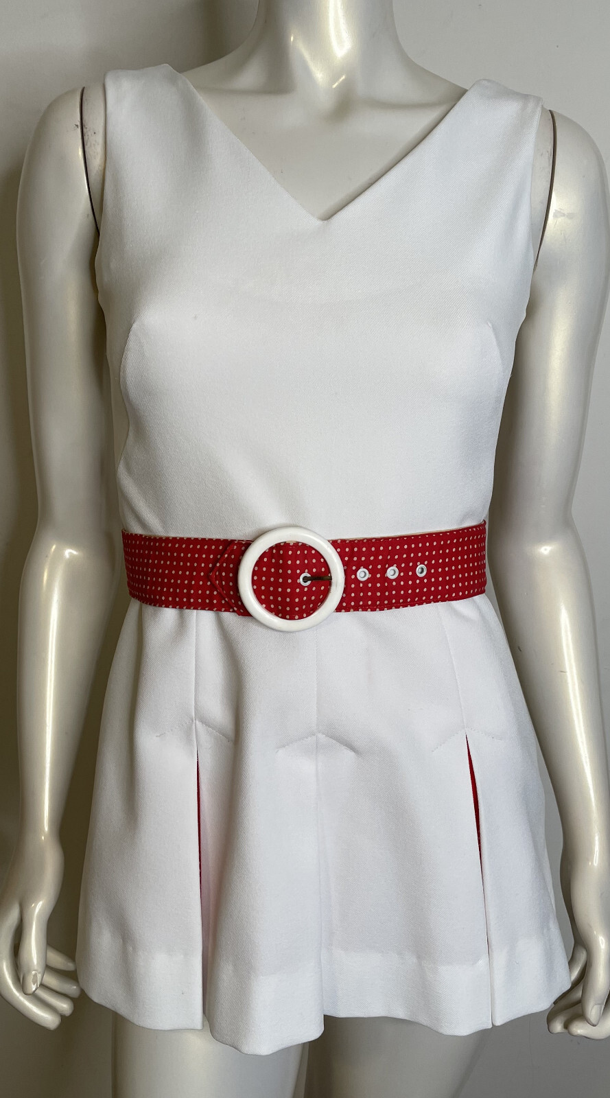 VTG White Red Polka Dot Tennis Dress S 4 6 Pickleball Belt Pleated Skirt Court 1