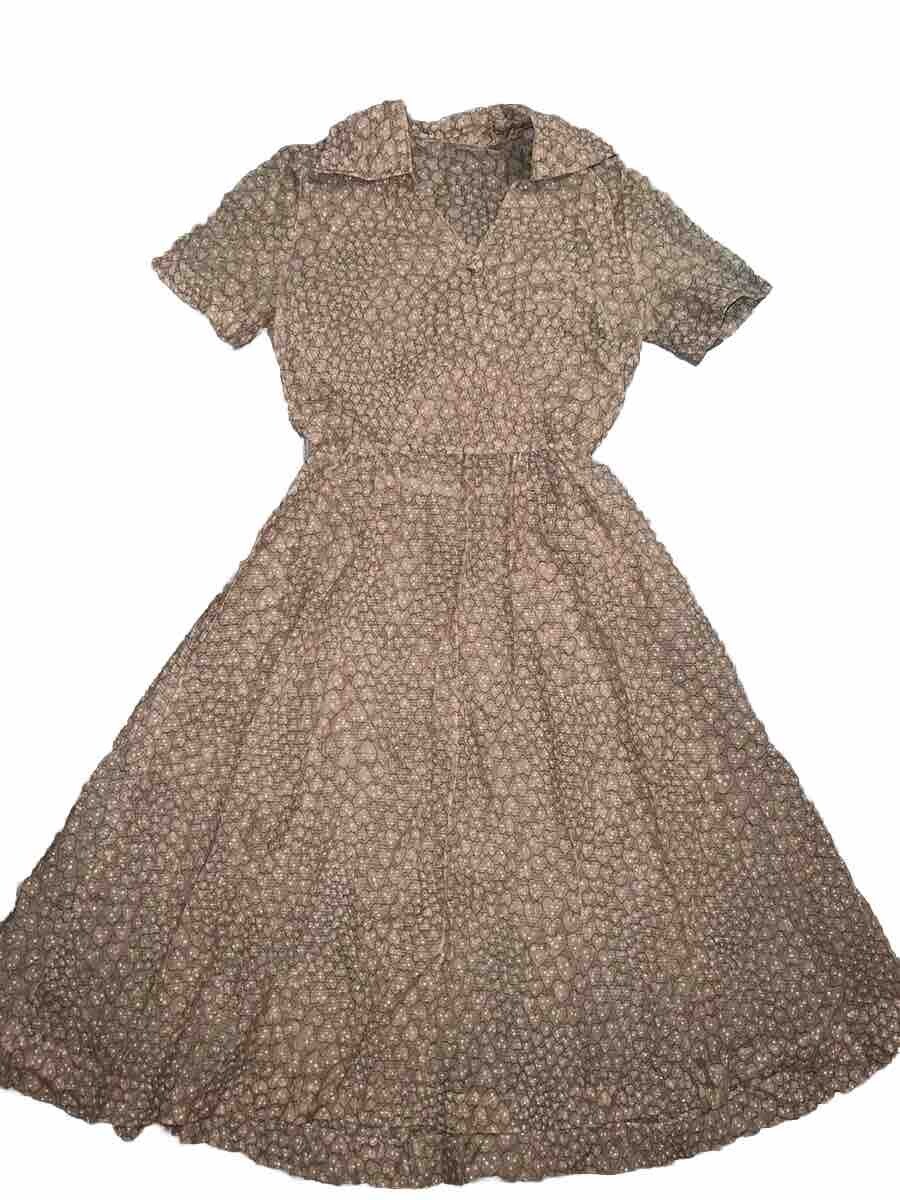 Vintage 1920-30s crepe Dress peach heart print polka dot SHEER Pin Up Size Small