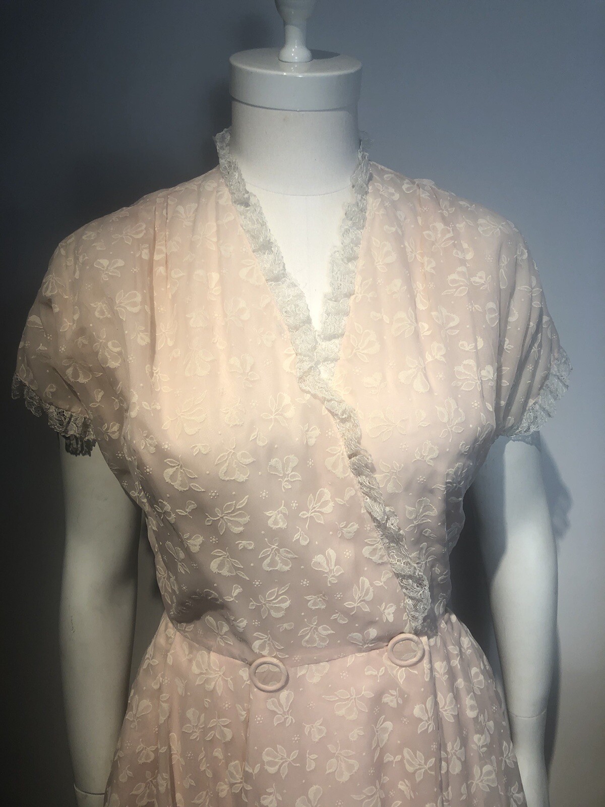 Vtg 50s Flocked Nylon Dressing Gown Or Dress With Pears