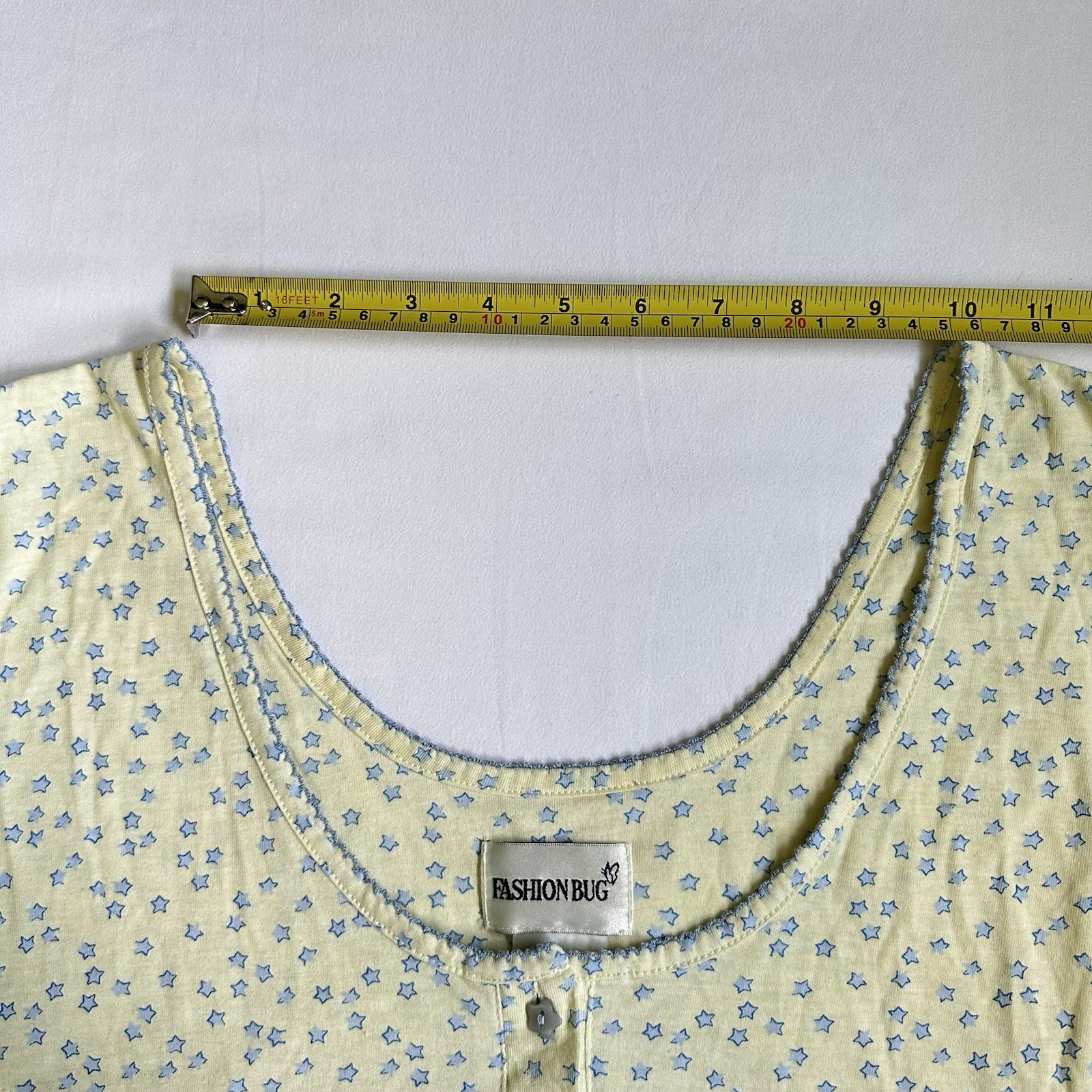 VTG Light Yellow Blue Stars Sleep/House Dress FashionBug Women’s Sz 4X (30/32W)