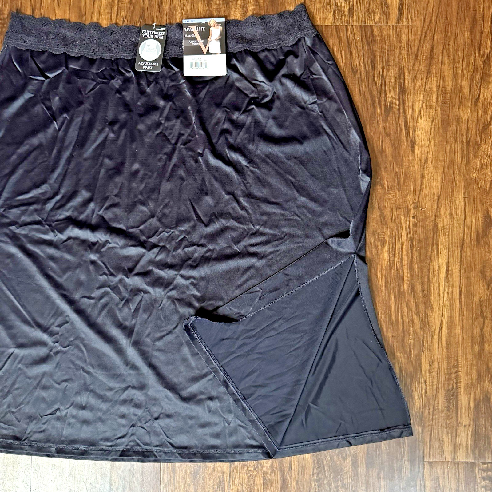Vassarette Lace Adjustable Waist Black Nylon Half Slip Skirt Womens Sz XXL 24″