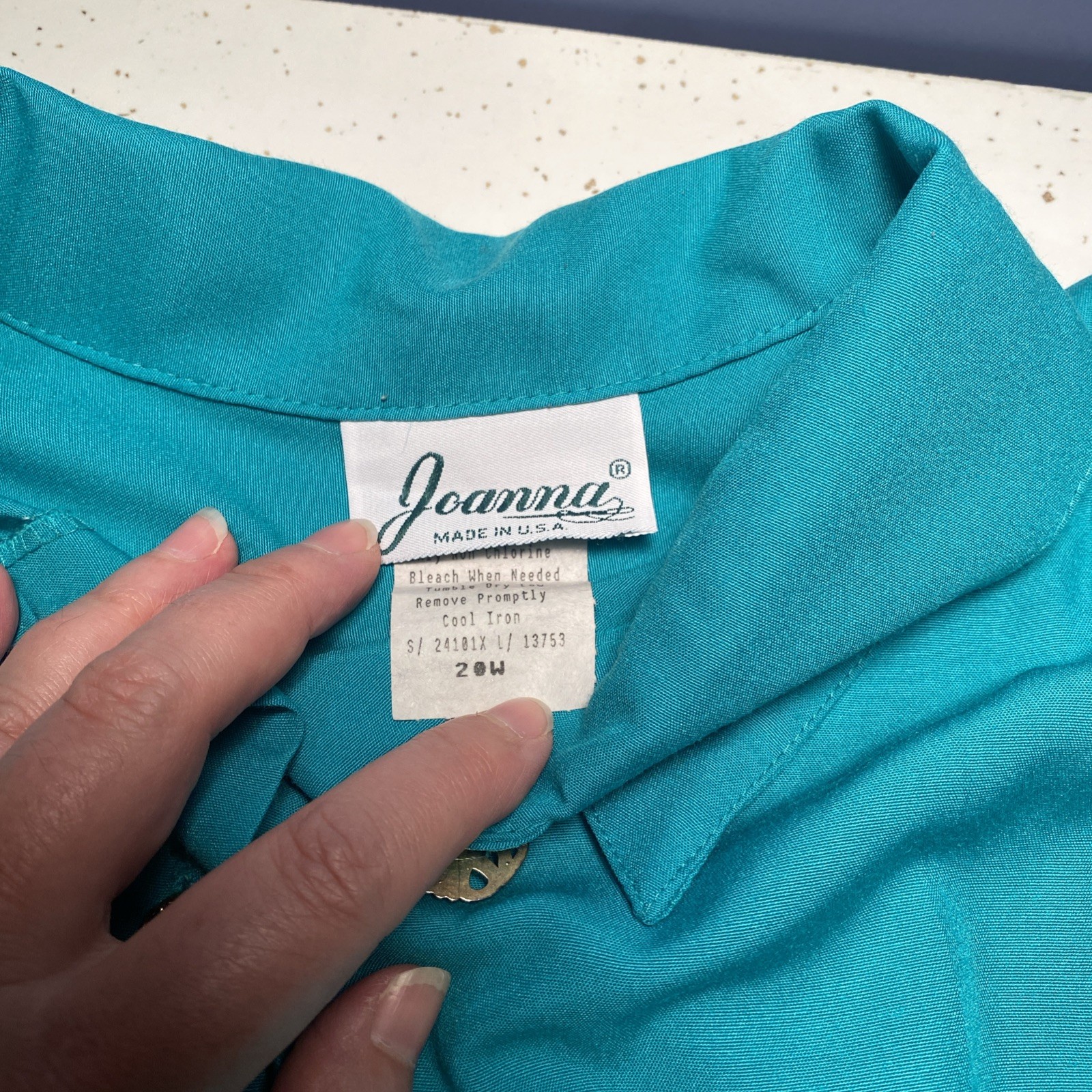 VTG Joanna Teal Green 80’s/90’s Large/ Xl 20W Blouse Brass Buttons